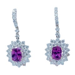 Scintillating Pair of 6.31 Carat Vivid Pink Sapphire and Diamond Drop Earrings