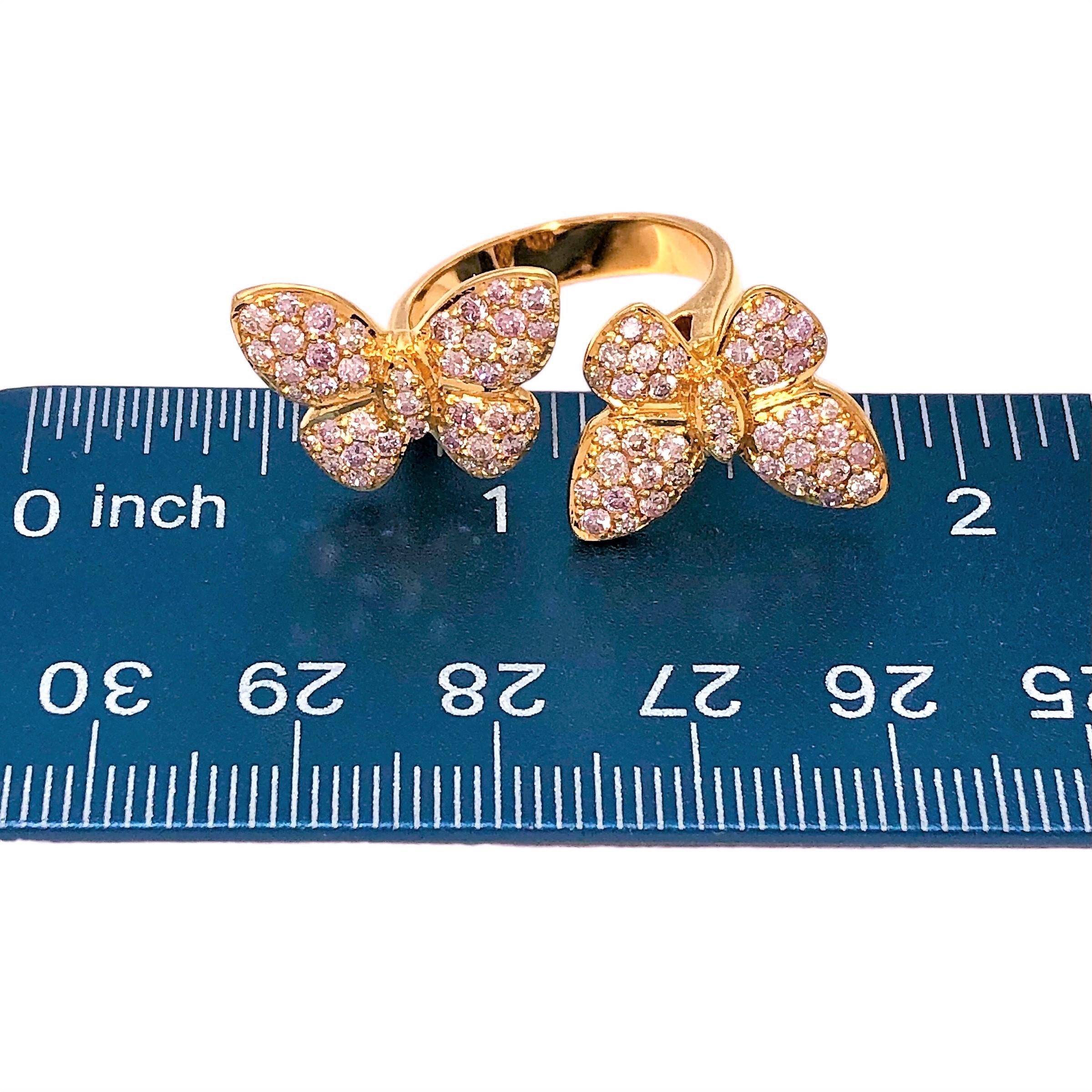 Doppelter Schmetterlingsring aus 18 Karat Roségold mit funkelnden rosa Diamanten Damen
