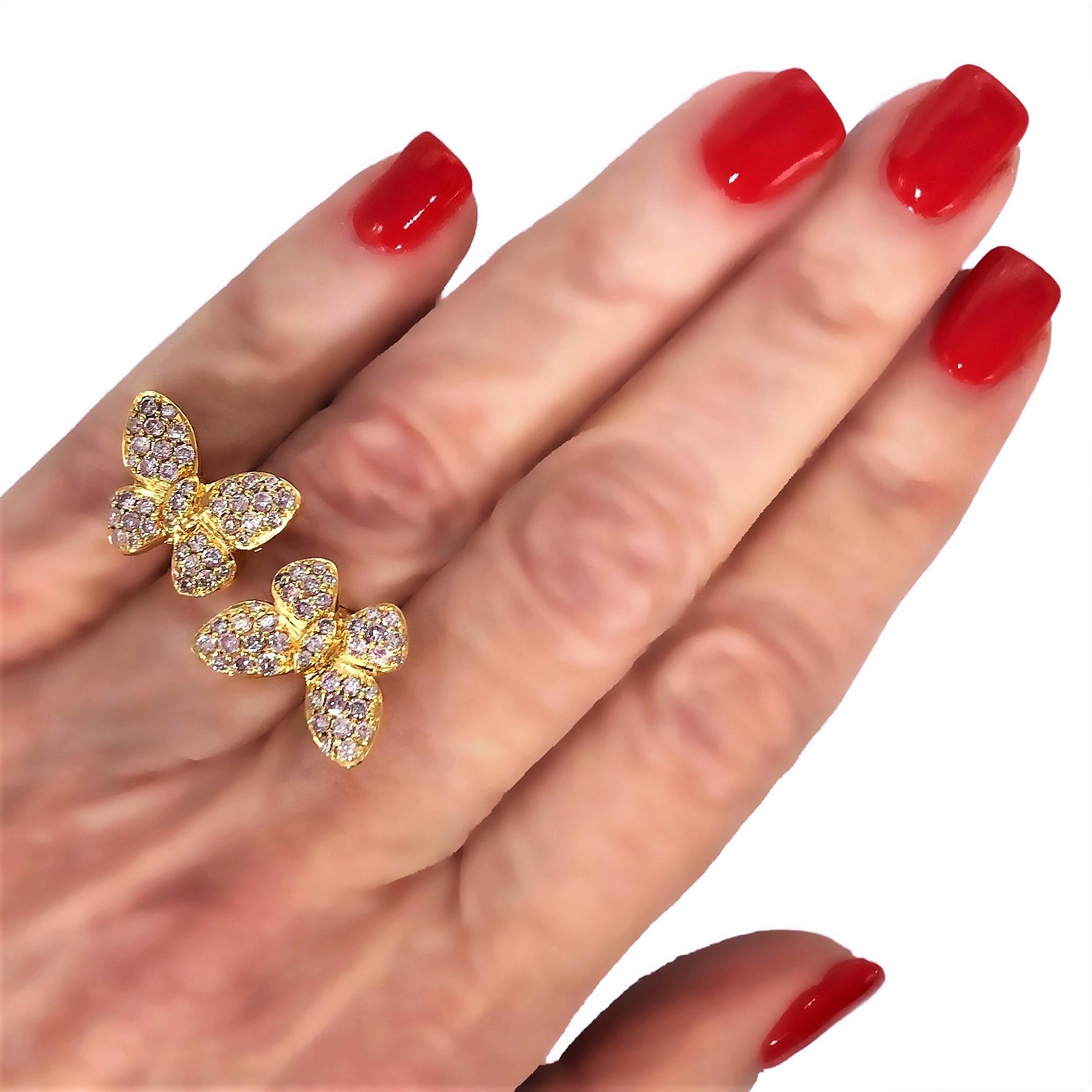 Doppelter Schmetterlingsring aus 18 Karat Roségold mit funkelnden rosa Diamanten 1
