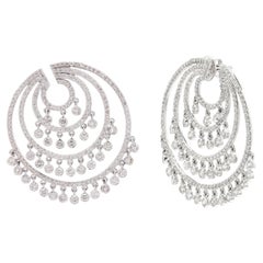 Scintillating 18K White Gold Circle Earrings with 6.7 Ct Dangling Diamonds