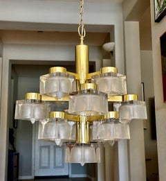 Sciolari 13 Light Ice Cube Glass Brass Chandelier