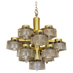 Sciolari 13 Light Ice Cube Glass Brass Chandelier