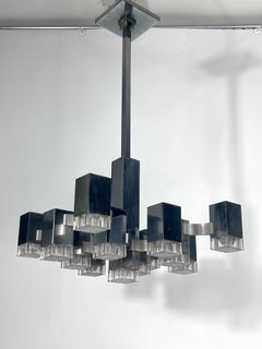 Sciolari 13 Lights Chrome Chandelier Model Cubic from 70s