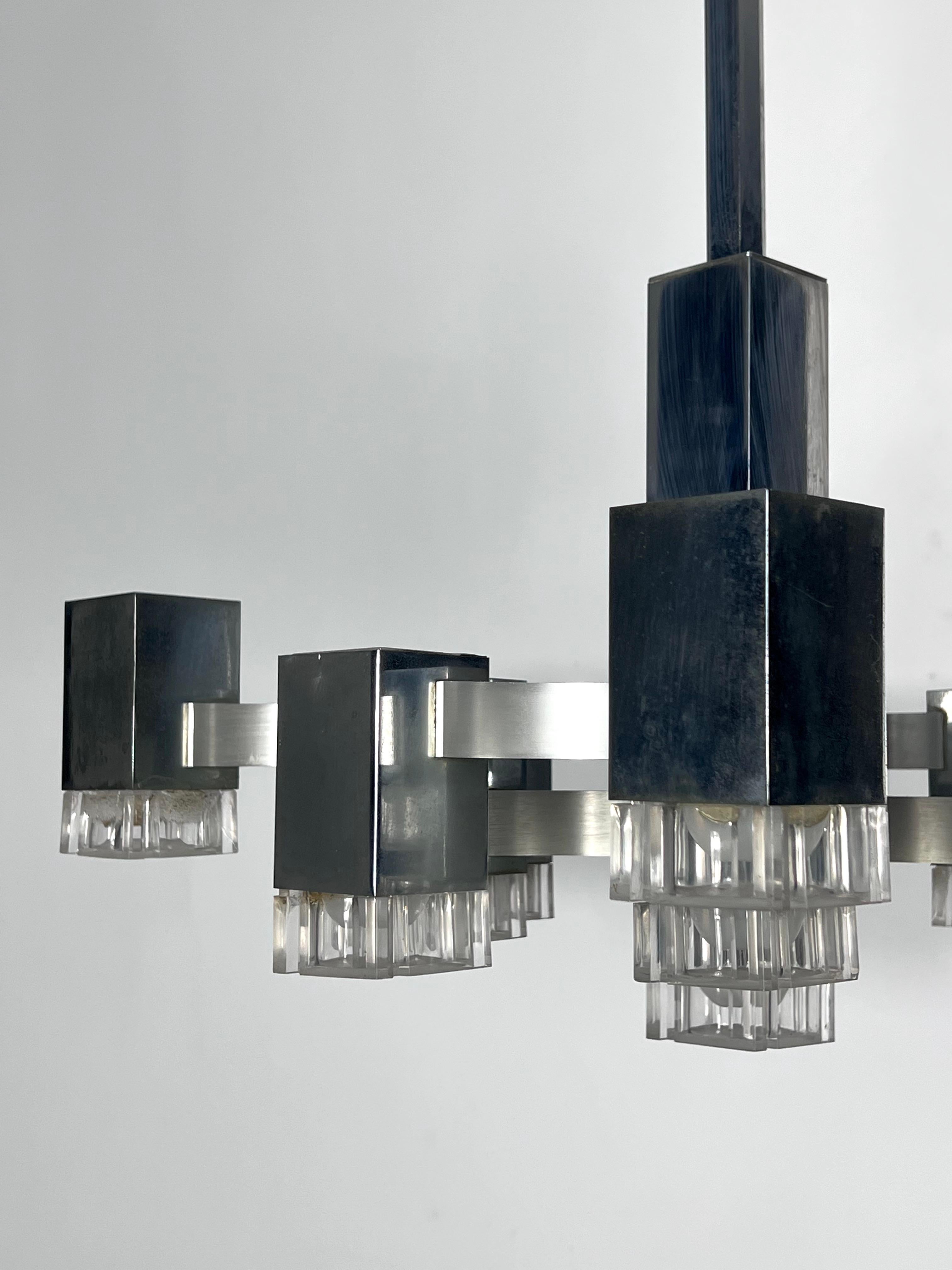 Sciolari 13 Lights Chrome Chandelier Model Cubic from 70s 3