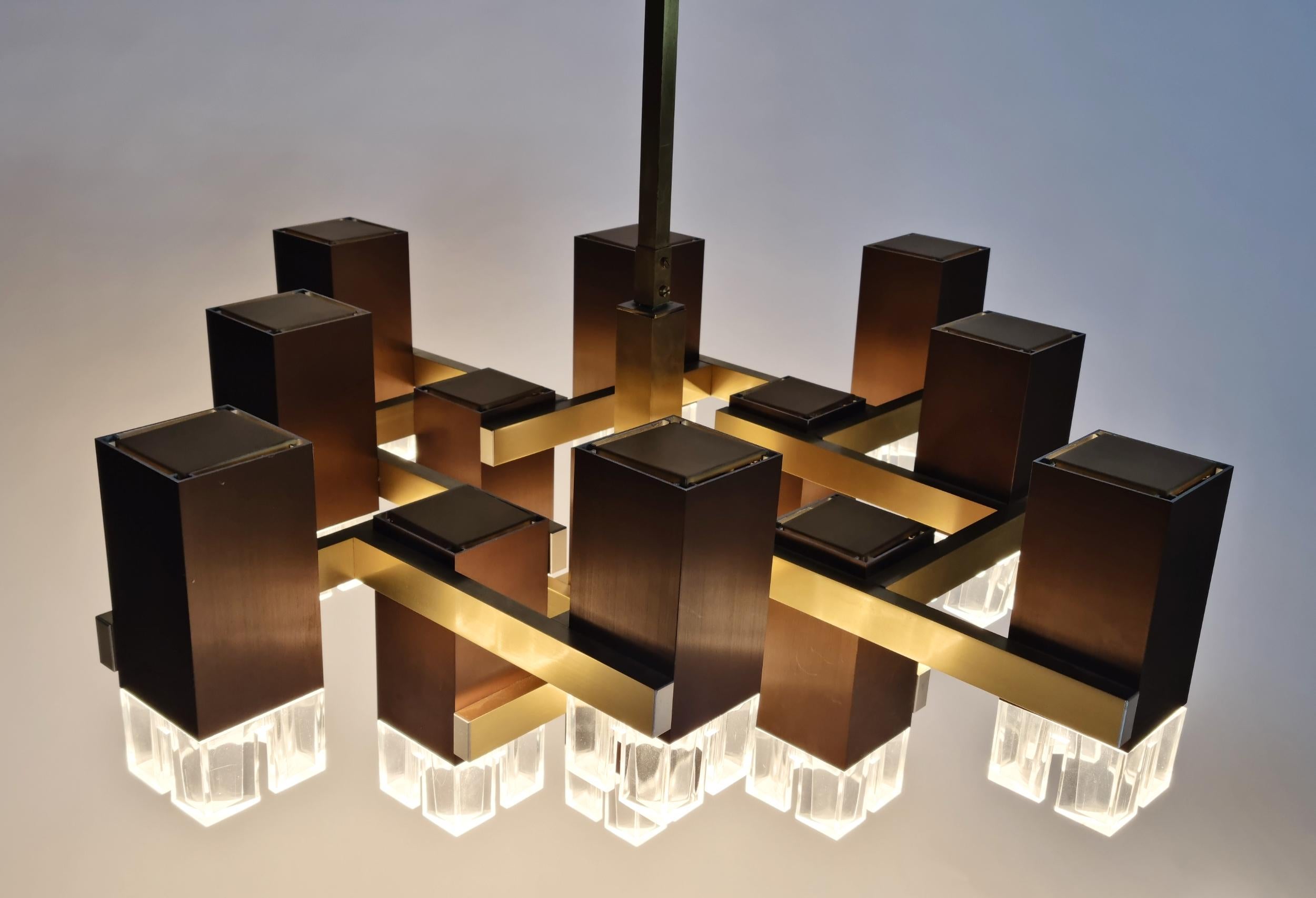 Mid-Century Modern Sciolari 15 Cubic Chandelier, Italia, 1970s