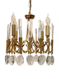 Sciolari of Italy 1960s Gold Plate & Crystal Prism Petite Chandelier
