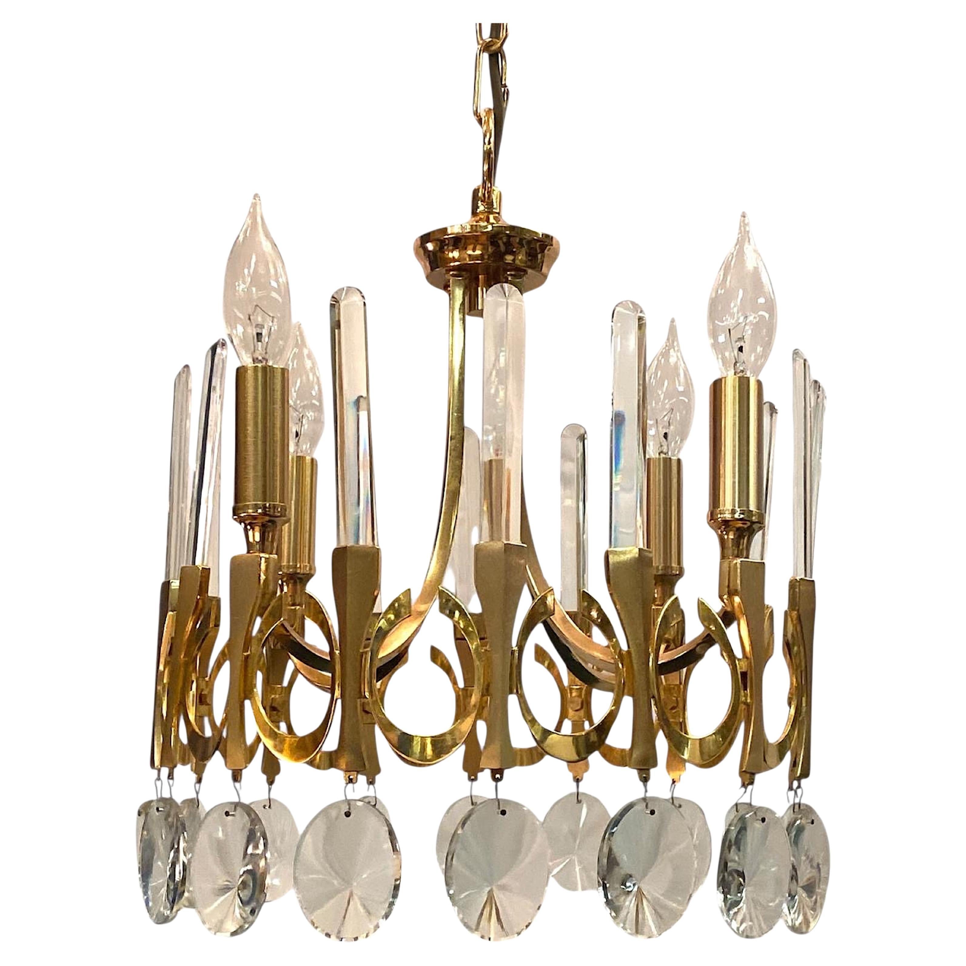 Lampadario Sciolari 1960 in cristallo e placca d
oro