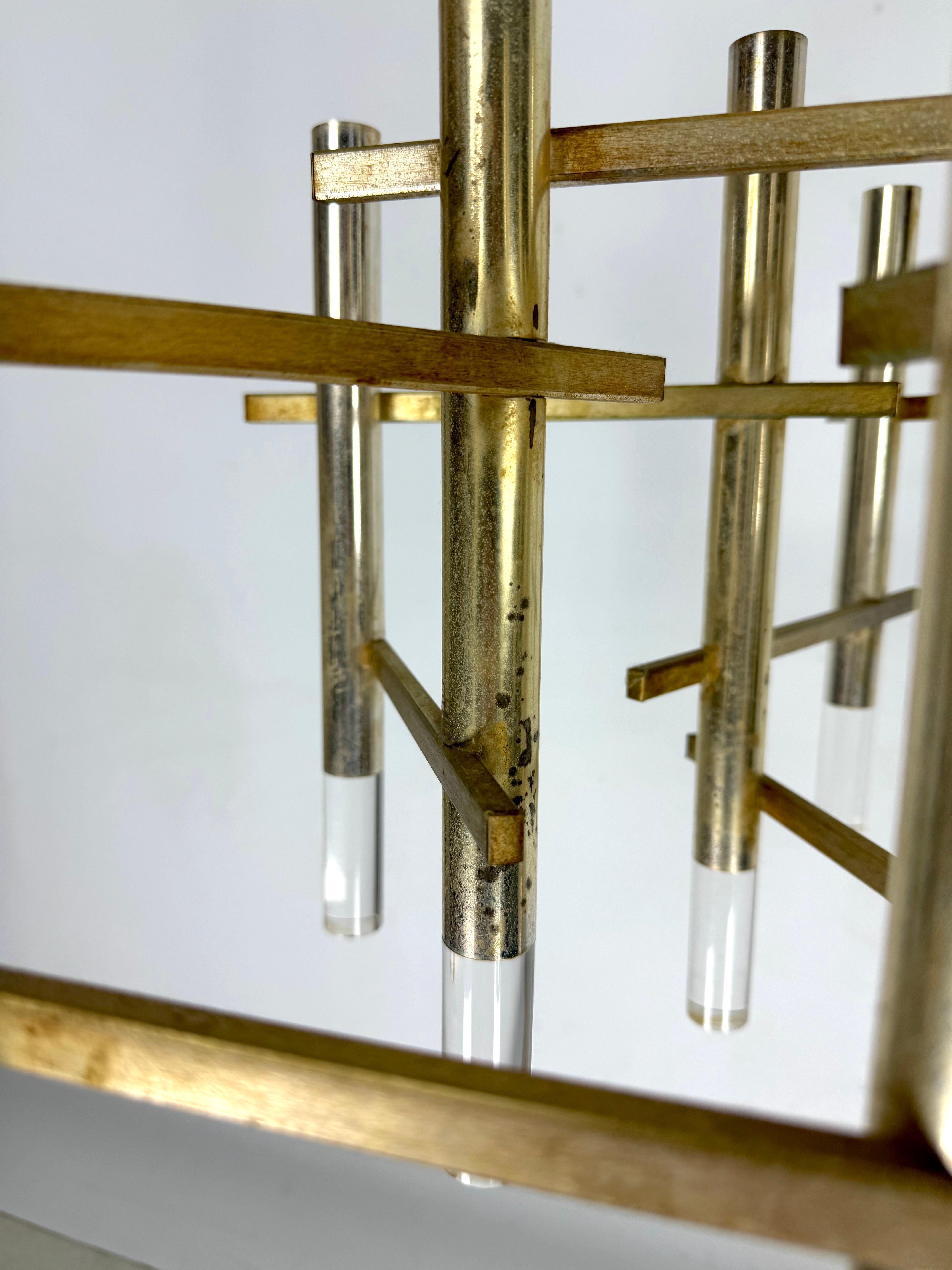 Sciolari Lustre à 9 lumières en chrome et plexiglas légèrement doré modèle Ice, Italie 6 en vente 3
