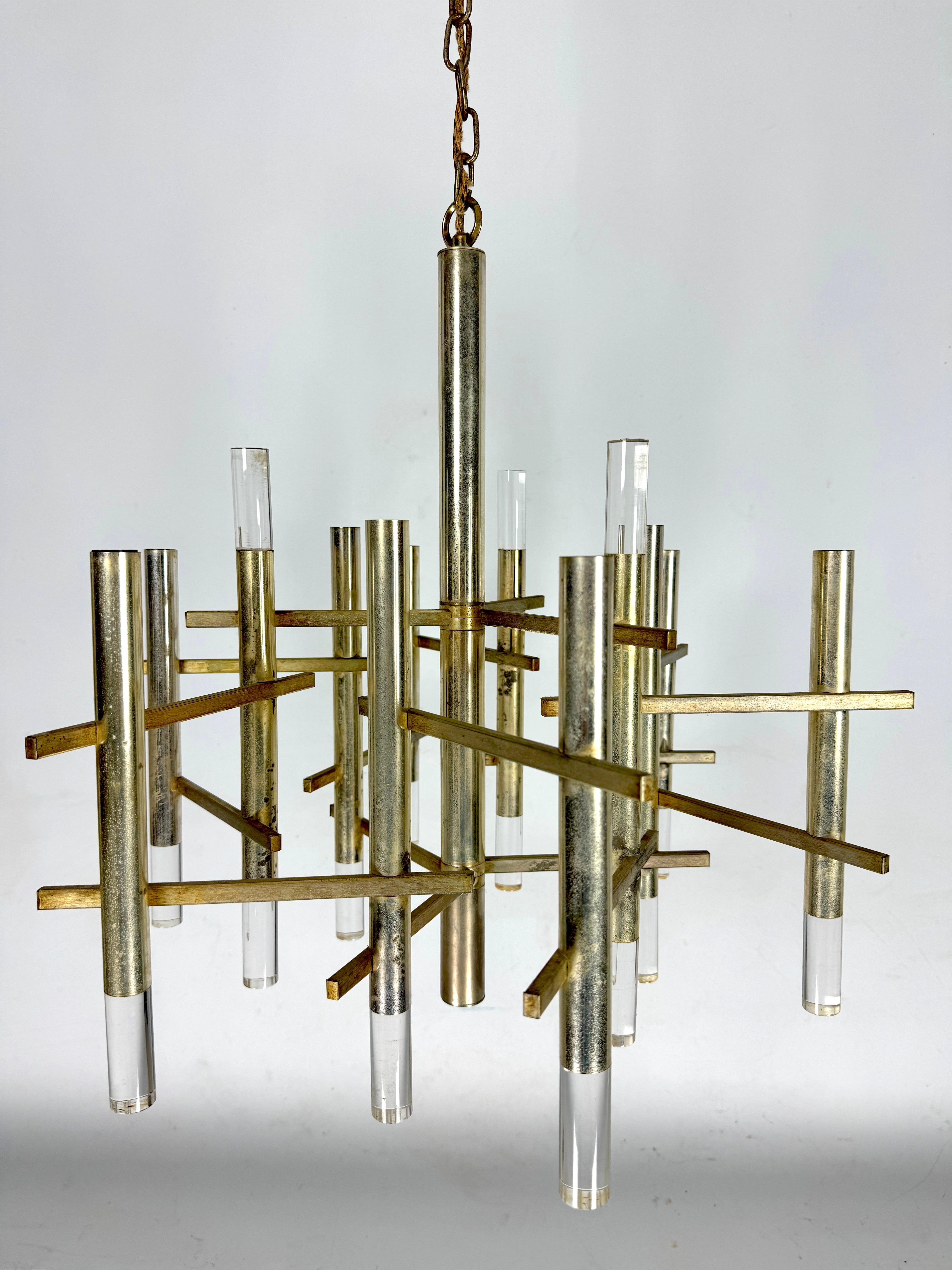 Sciolari Lustre à 9 lumières en chrome et plexiglas légèrement doré modèle Ice, Italie 6 en vente 4