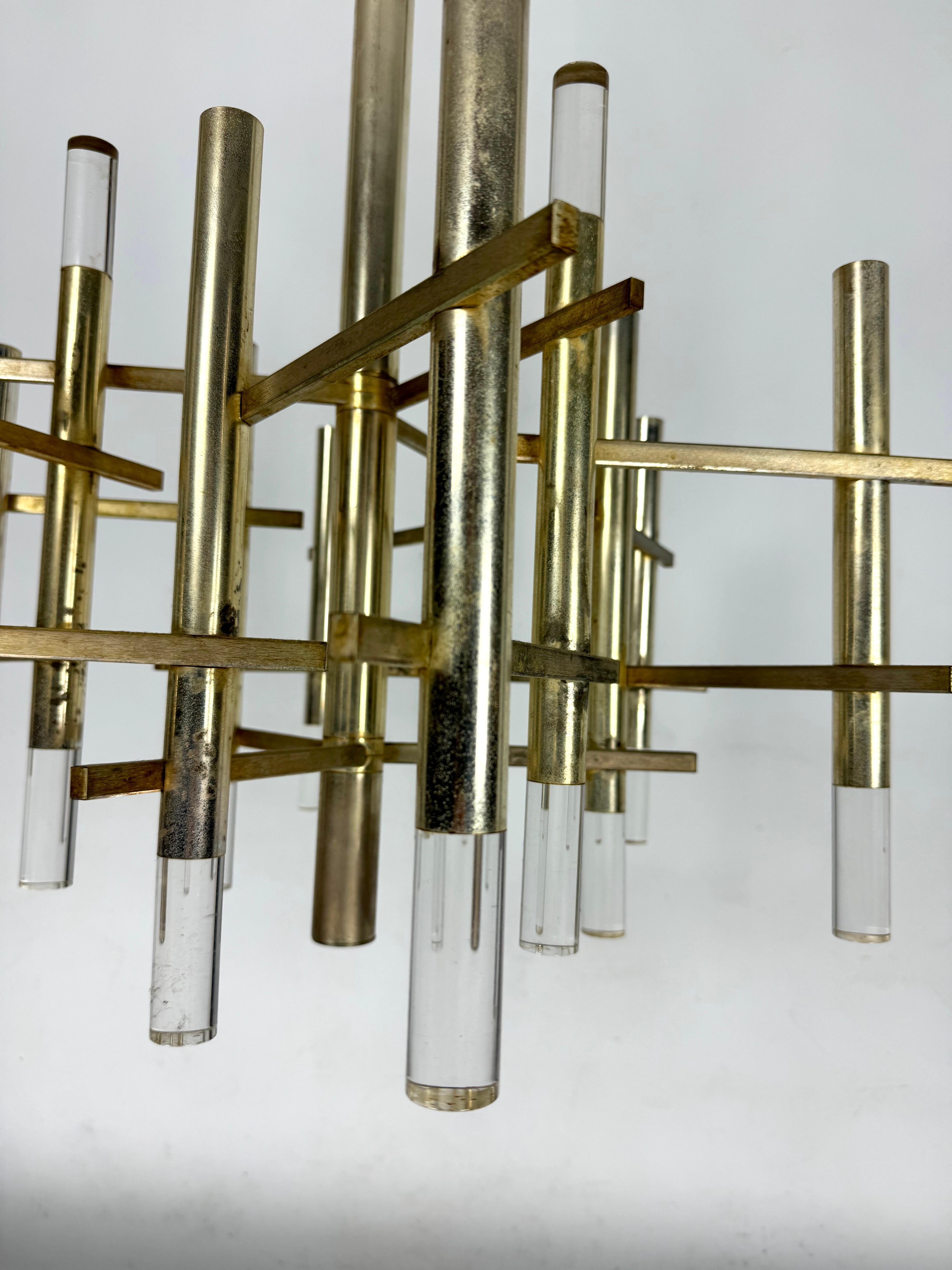 Métal Sciolari Lustre à 9 lumières en chrome et plexiglas légèrement doré modèle Ice, Italie 6 en vente