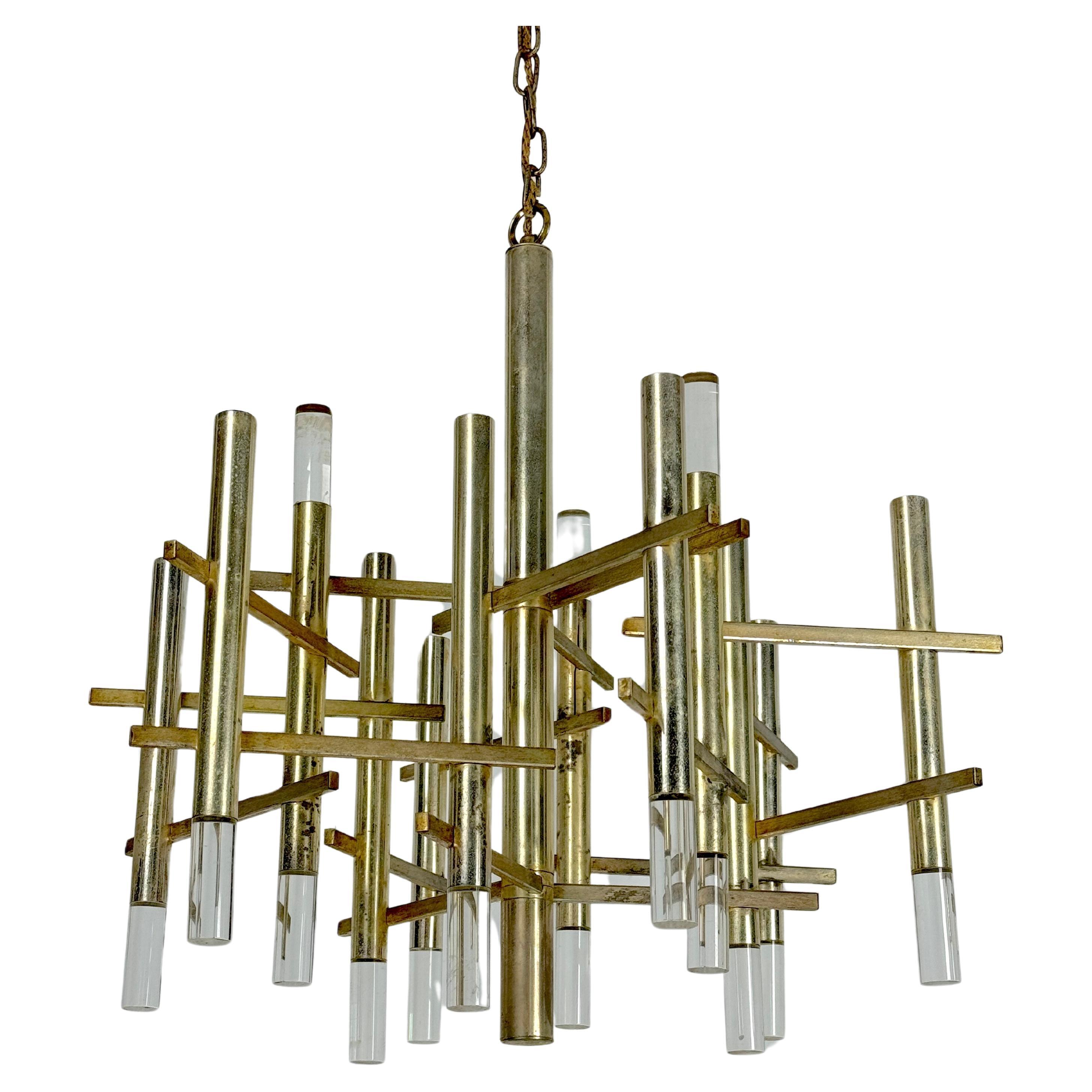 Sciolari 9 lights slight gilded chrome and perspex Chandelier model Ice, Italy 6