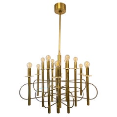 Sciolari Brass and Chrome Chandelier, Italy, 1960s