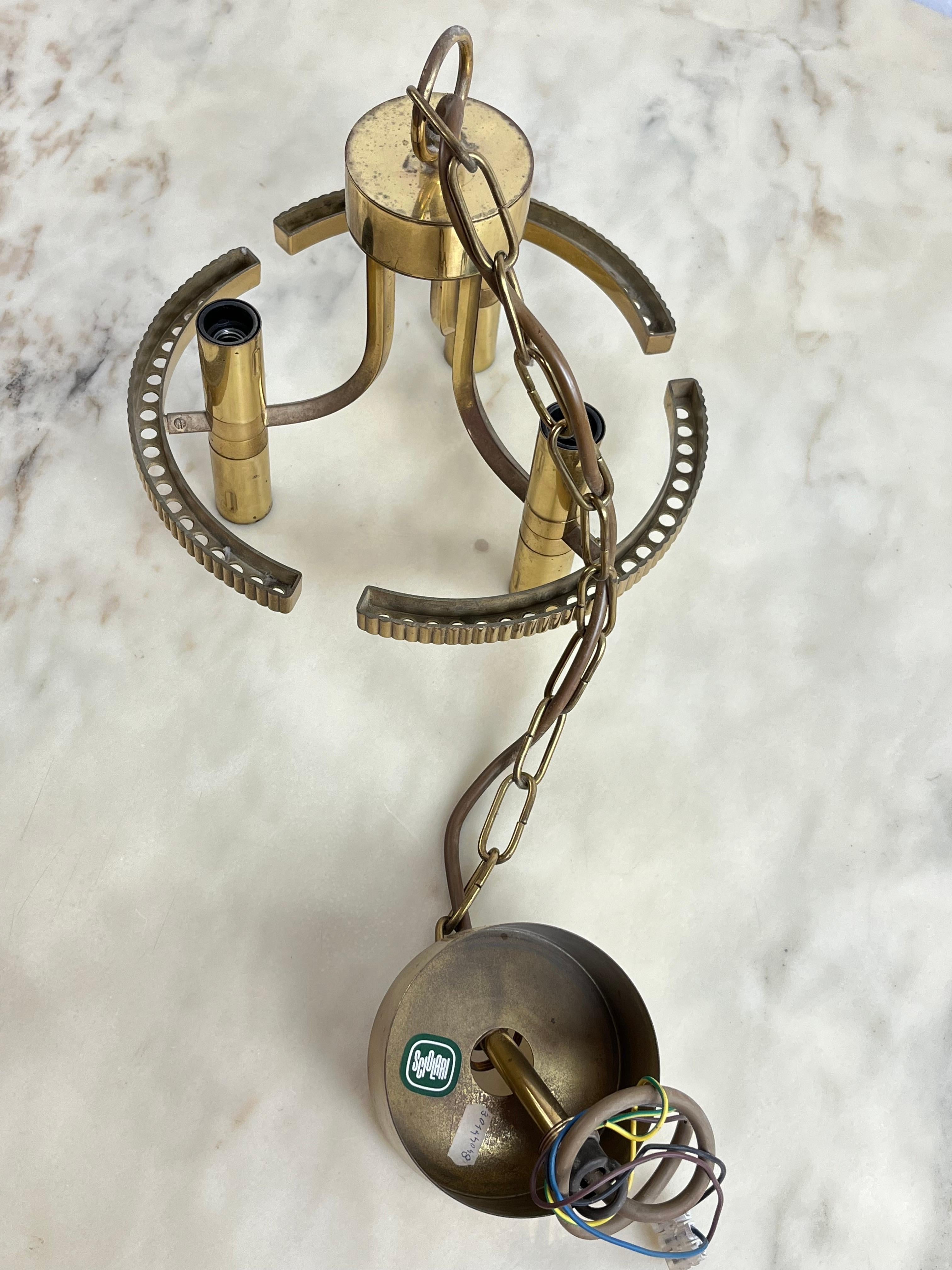 Sciolari Brass And Multicolor Murano Glass Chandelier Mid-Century 1960s For Sale 5