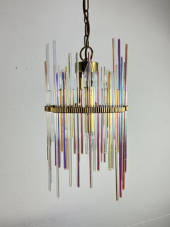 Rainbow brass and multicolor Murano glass chandelier, Sciolari 1960s