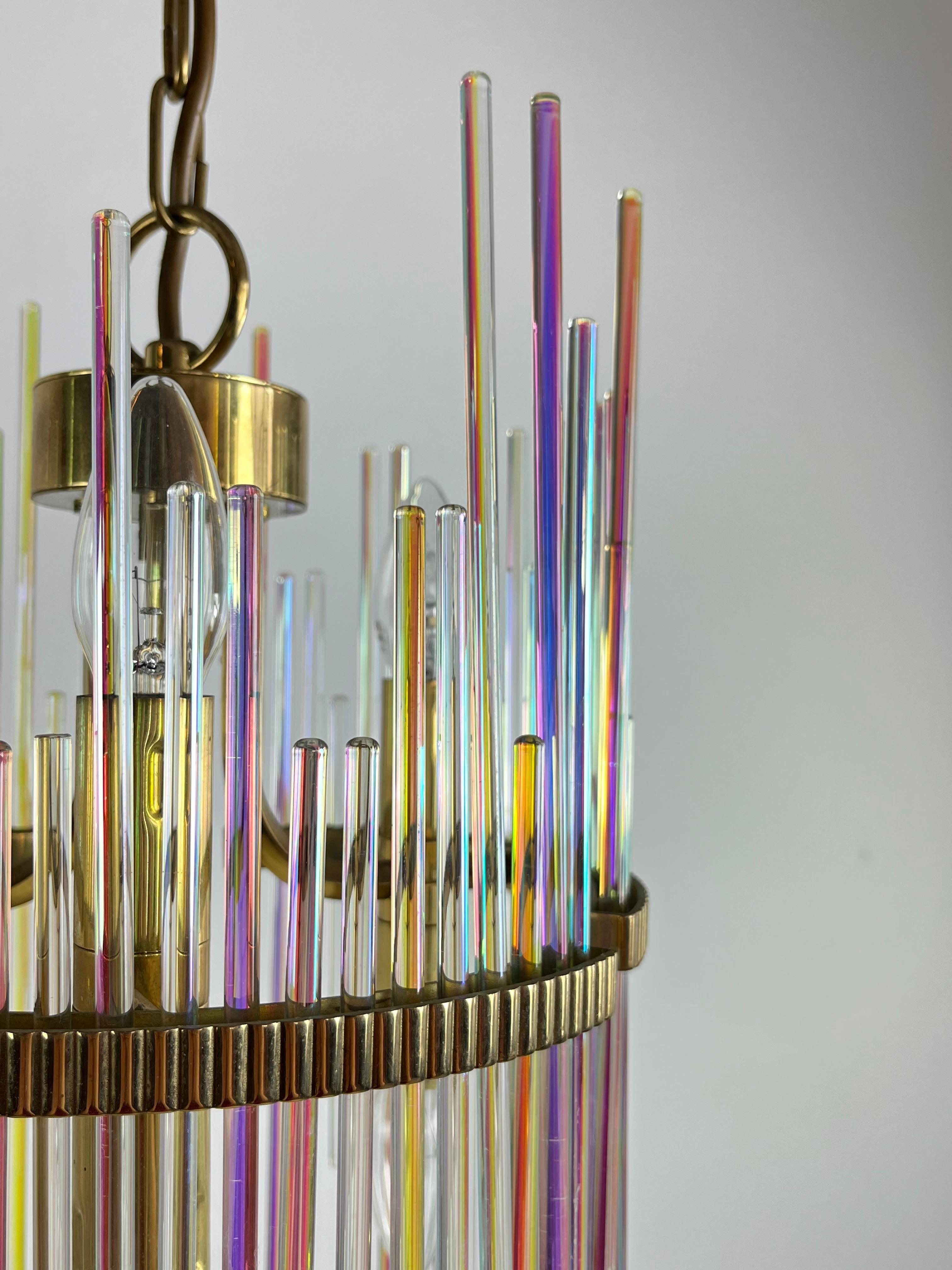 Sciolari Brass And Multicolor Murano Glass Chandelier Mid-Century 1960s In Good Condition For Sale In Palermo, IT