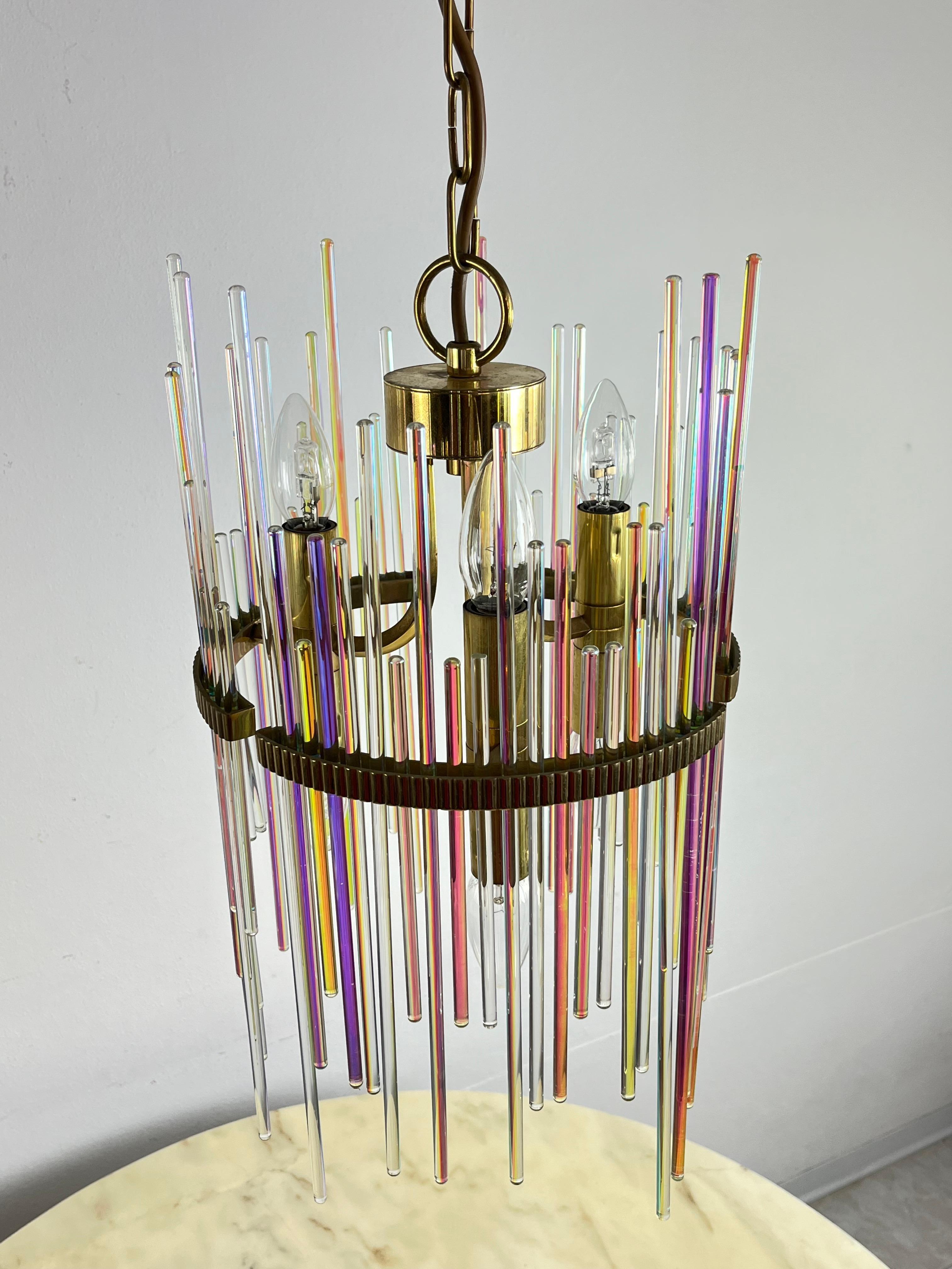 Mid-20th Century Sciolari Brass And Multicolor Murano Glass Chandelier Mid-Century 1960s For Sale