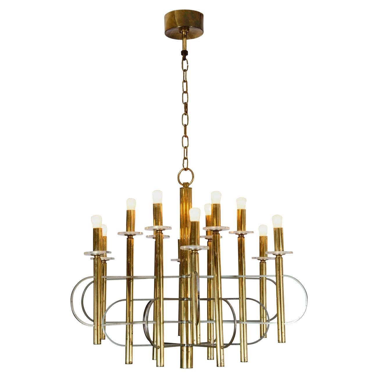 Sciolari Brass and Nickel Sputnik Chandelier by Italy 1960s For Sale