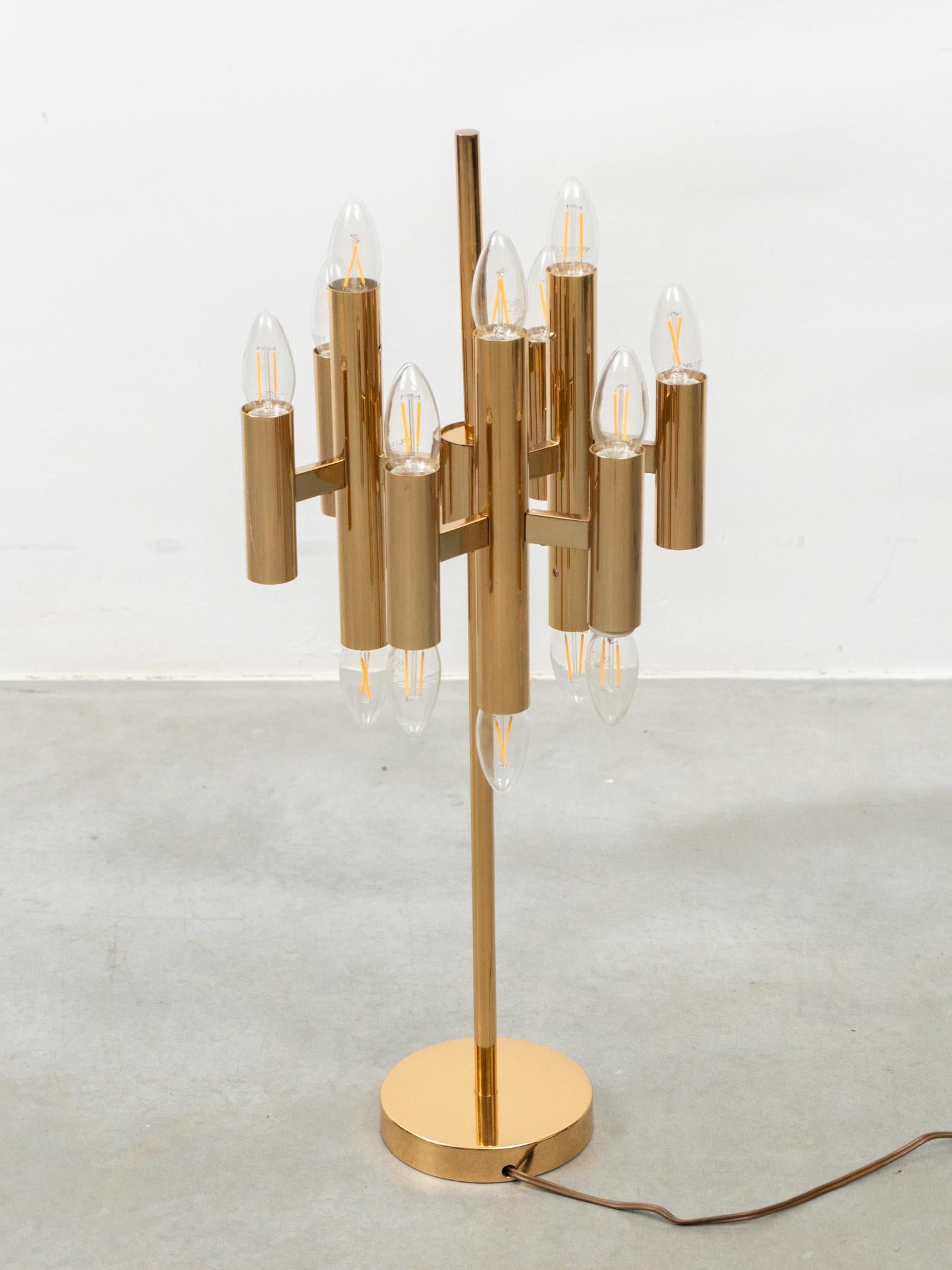 Lámpara de mesa Sciolari de 18 luces en latón dorado para Boulanger, años 70 en Bueno estado para la venta en Antwerp, BE