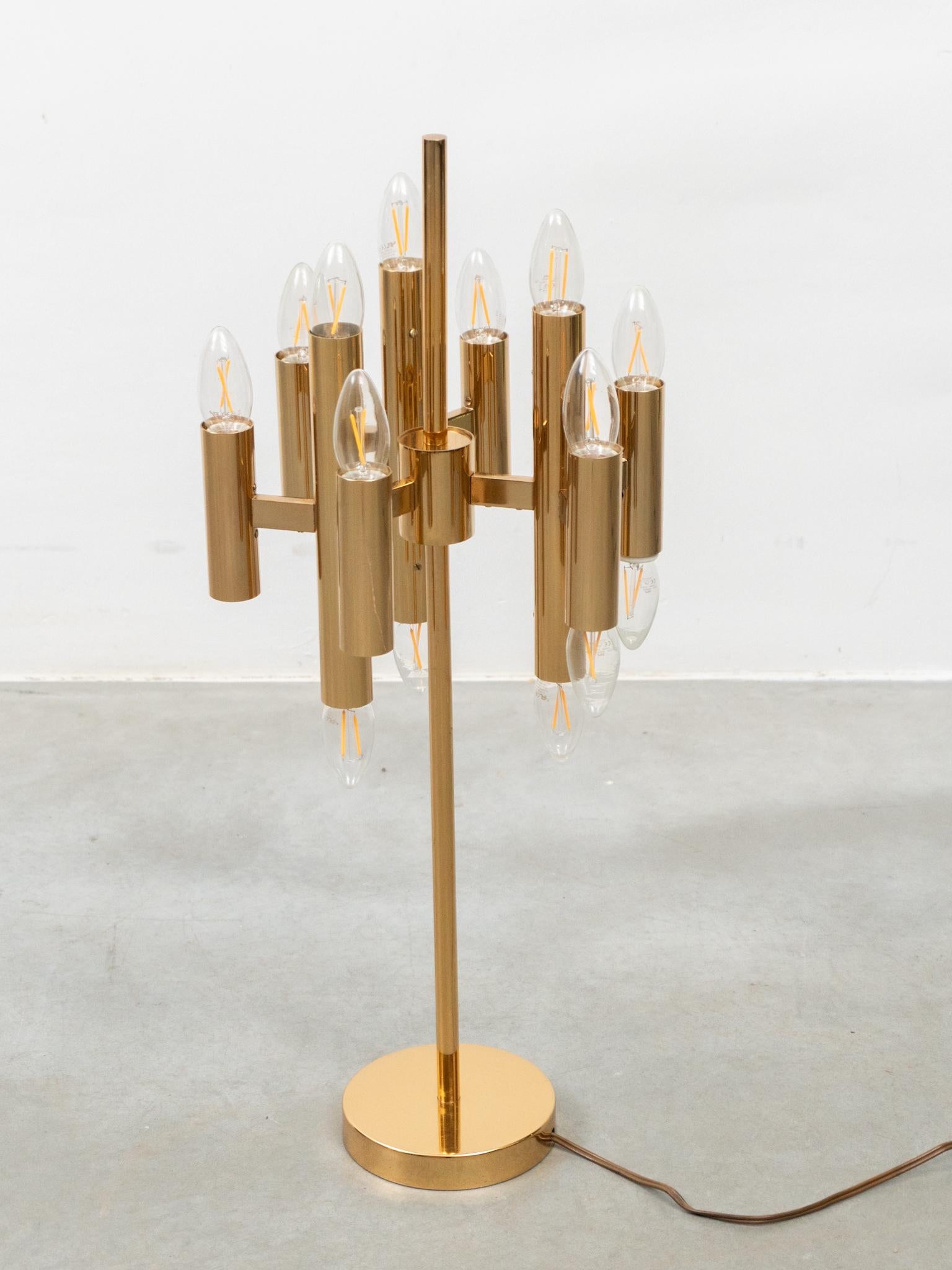 Lámpara de mesa Sciolari de 18 luces en latón dorado para Boulanger, años 70 Latón en venta