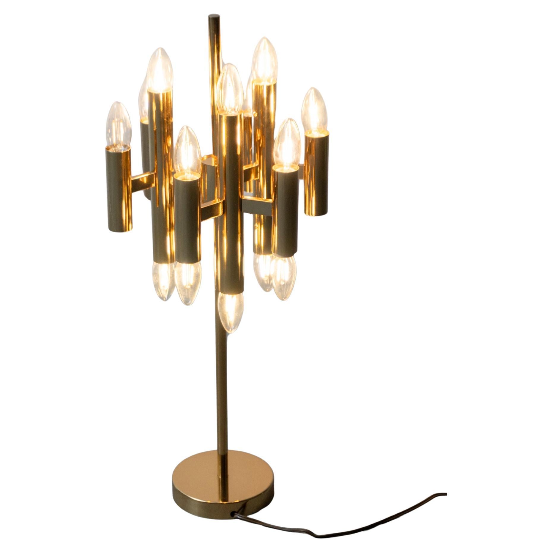 Sciolari Brass Gold 18 Lights Table Lamp for Boulanger, 1970s For Sale