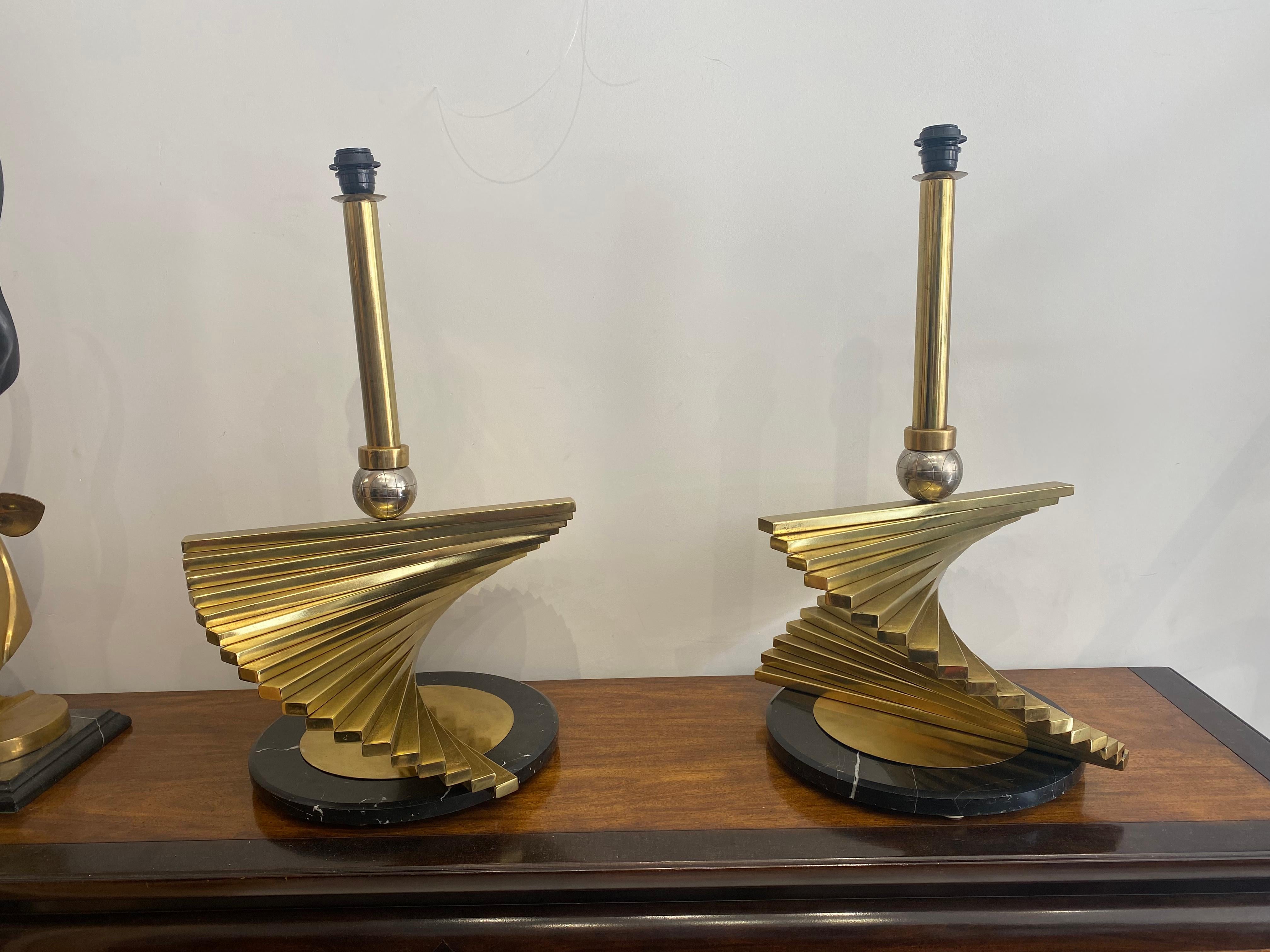 Sciolari Latón Mármol XXL Lámparas de Mesa Estilo Crespi Años 70 Hollywood Regency Italia Regencia de Hollywood en venta