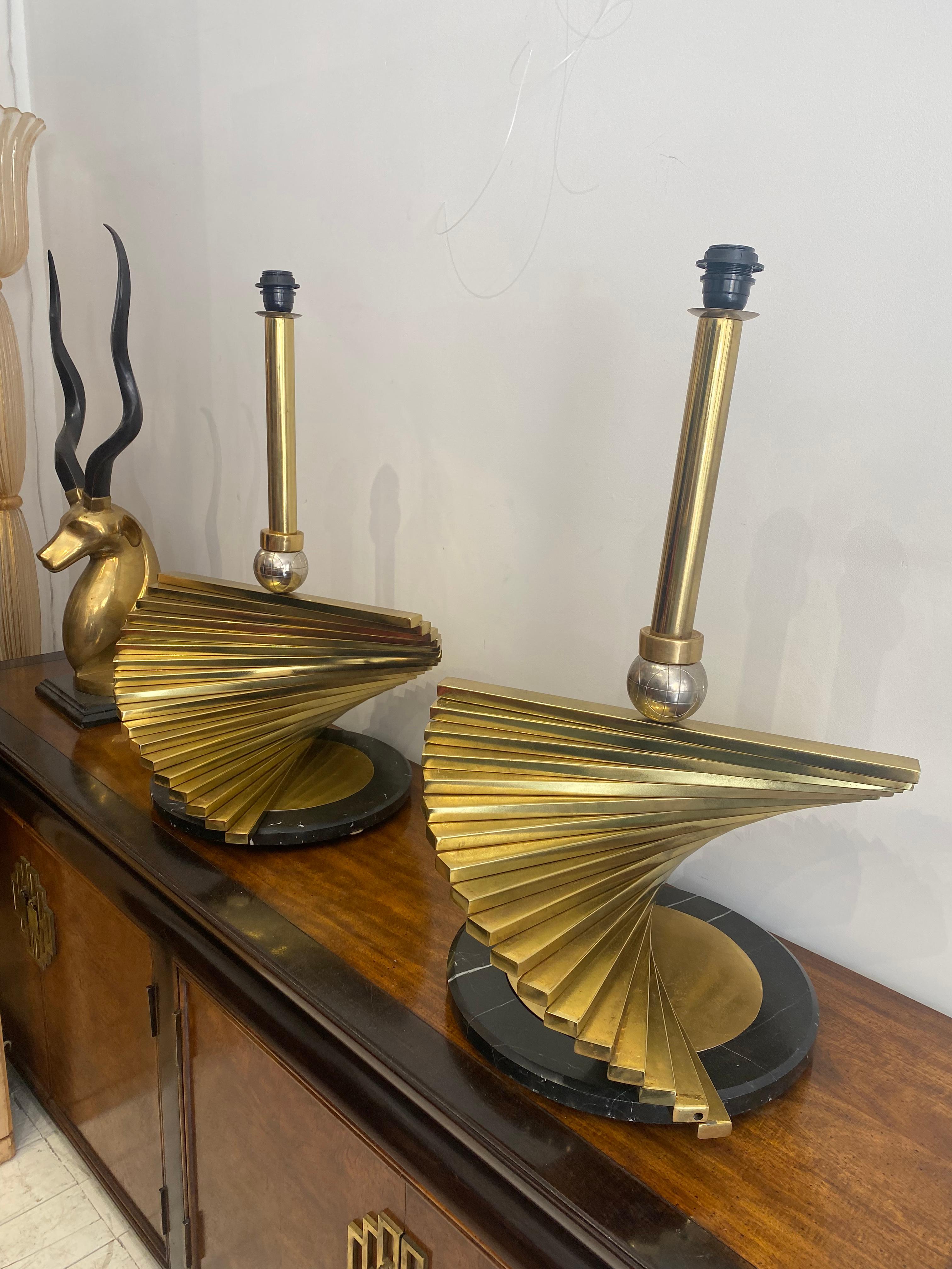 Sciolari Latón Mármol XXL Lámparas de Mesa Estilo Crespi Años 70 Hollywood Regency Italia en venta 1