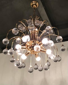 Sciolari Chandelier 6 Lights Brass Glass, 1955, Italy