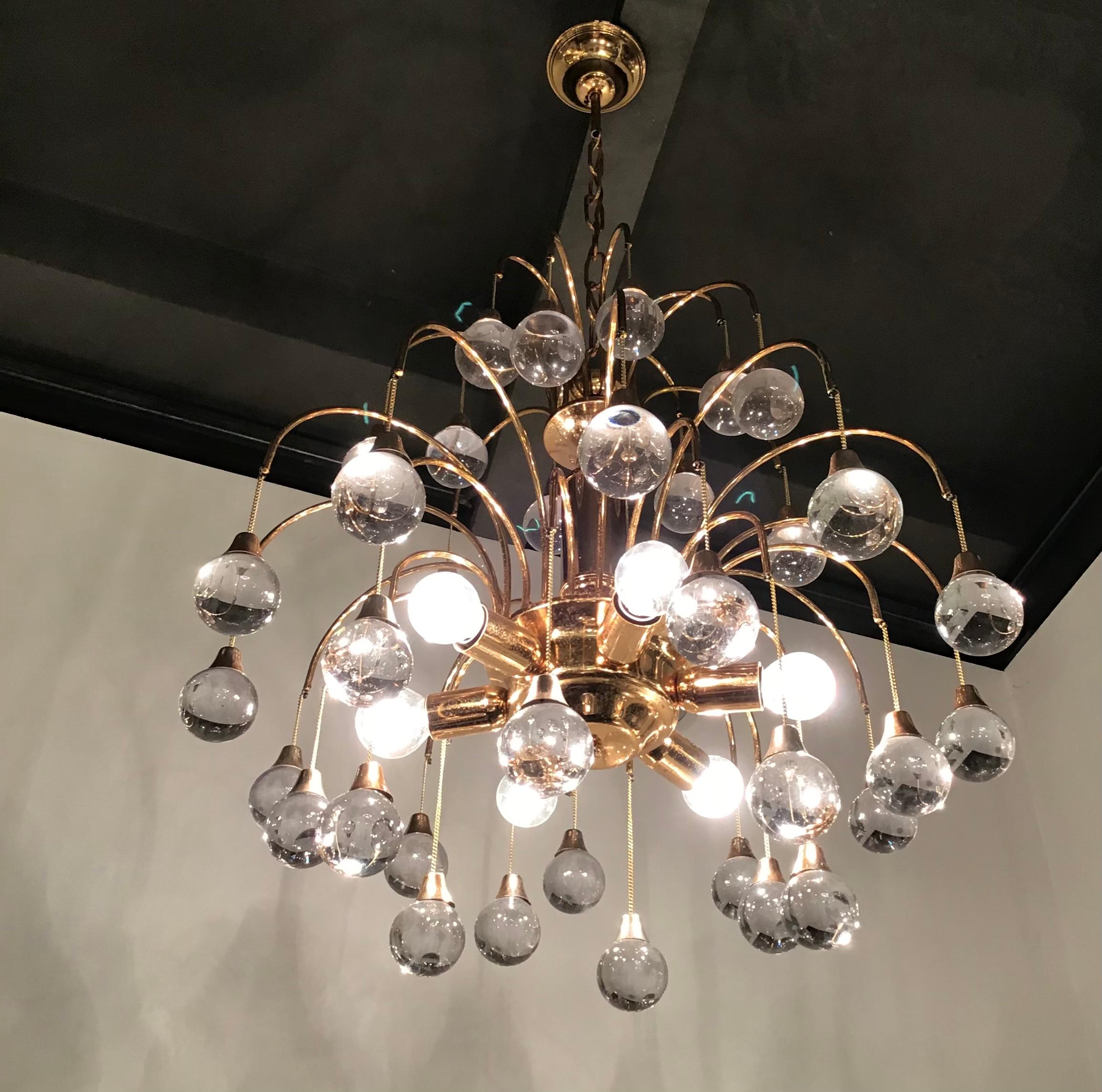 Other Sciolari Chandelier 6 Lights Brass Glass, 1955, Italy For Sale