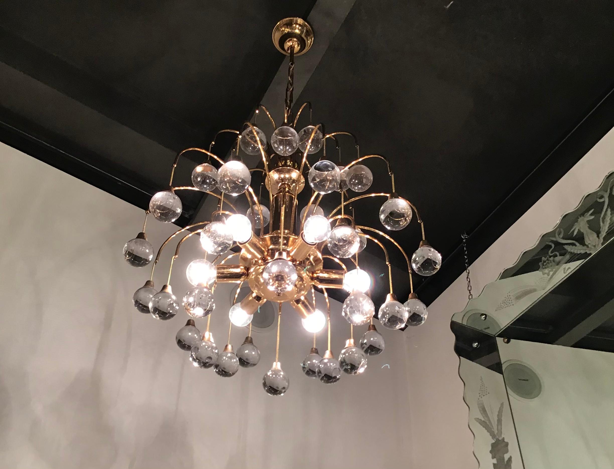 Sciolari Chandelier 6 Lights Brass Glass, 1955, Italy In Good Condition For Sale In Milano, IT