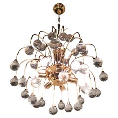 Retro Sciolari Chandelier 6 Lights Brass Glass, 1955, Italy