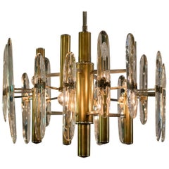 Sciolari Chandelier of Brass, Chrome and Glass, Italy