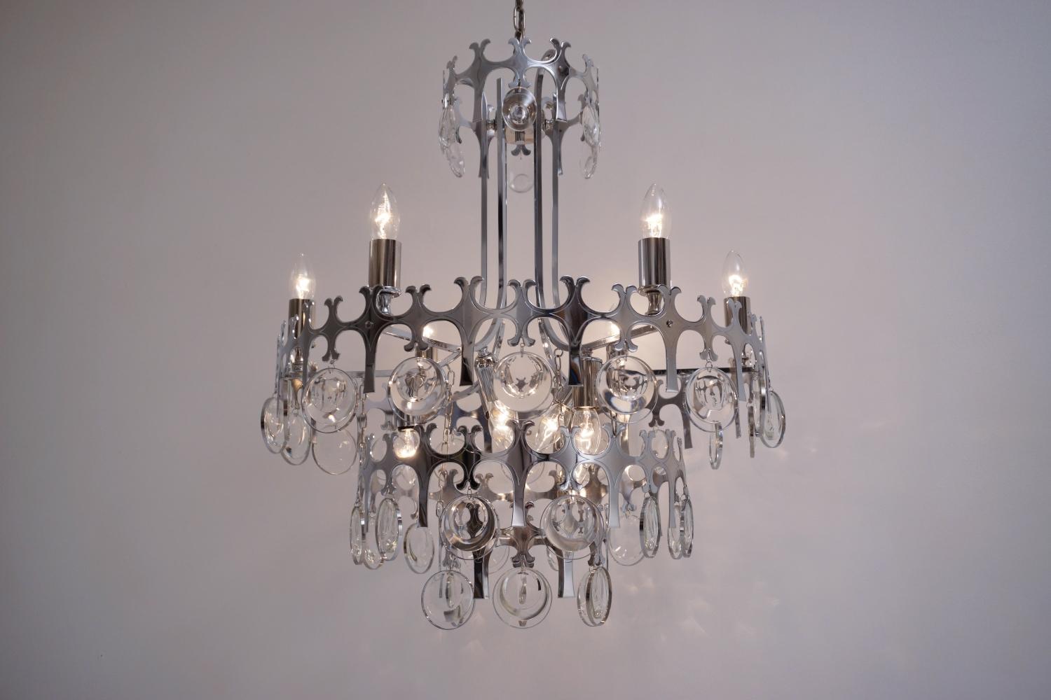Sciolari chandelier `Ovali` 12 lights, chrome with crystals, circa 1970s  For Sale 8