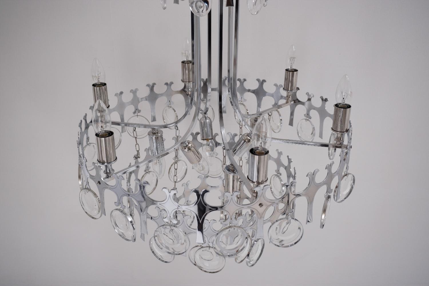 Sciolari chandelier `Ovali` 12 lights, chrome with crystals, circa 1970s  For Sale 4