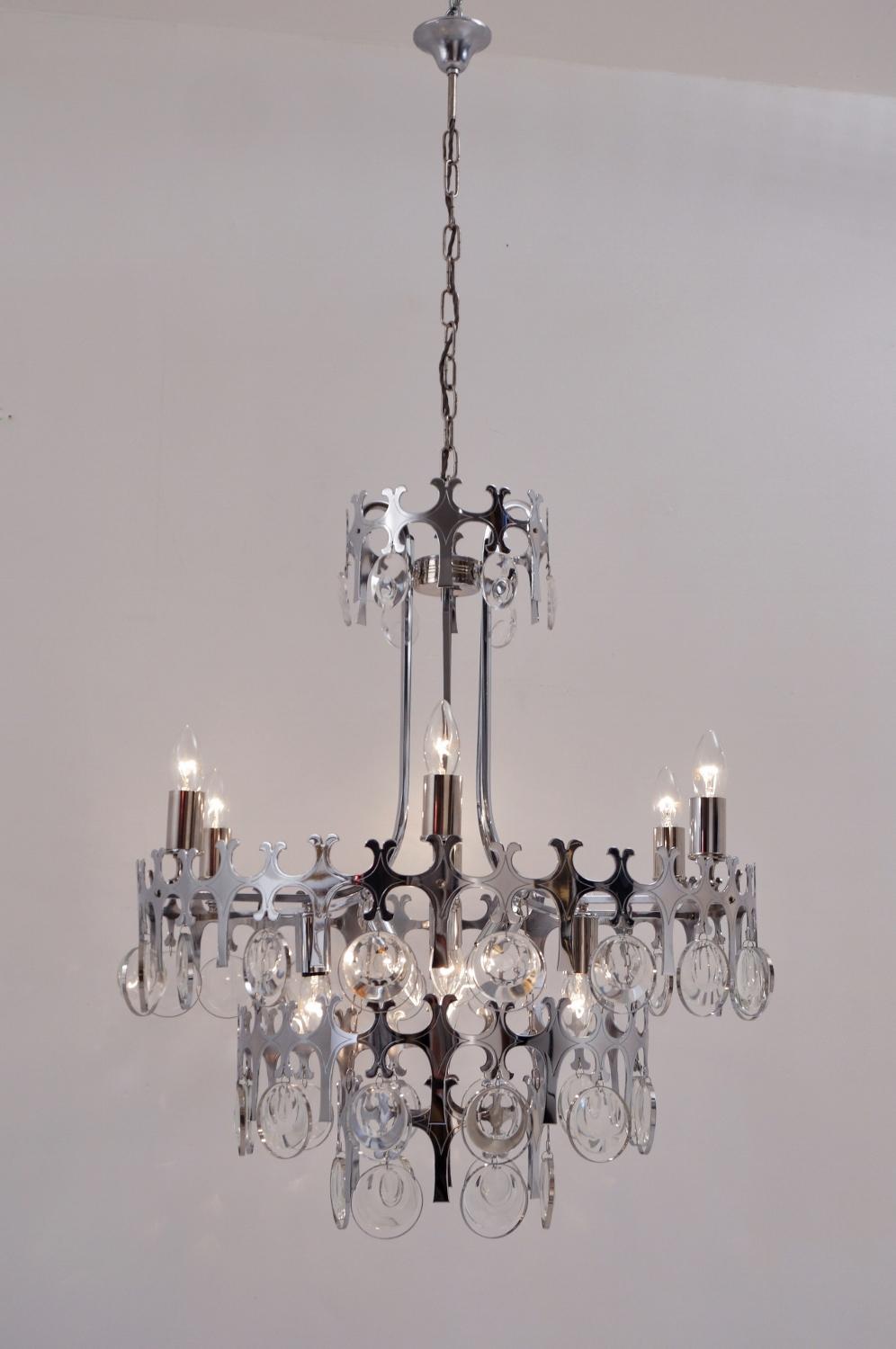 Sciolari chandelier `Ovali` 12 lights, chrome with crystals, circa 1970s  For Sale 2