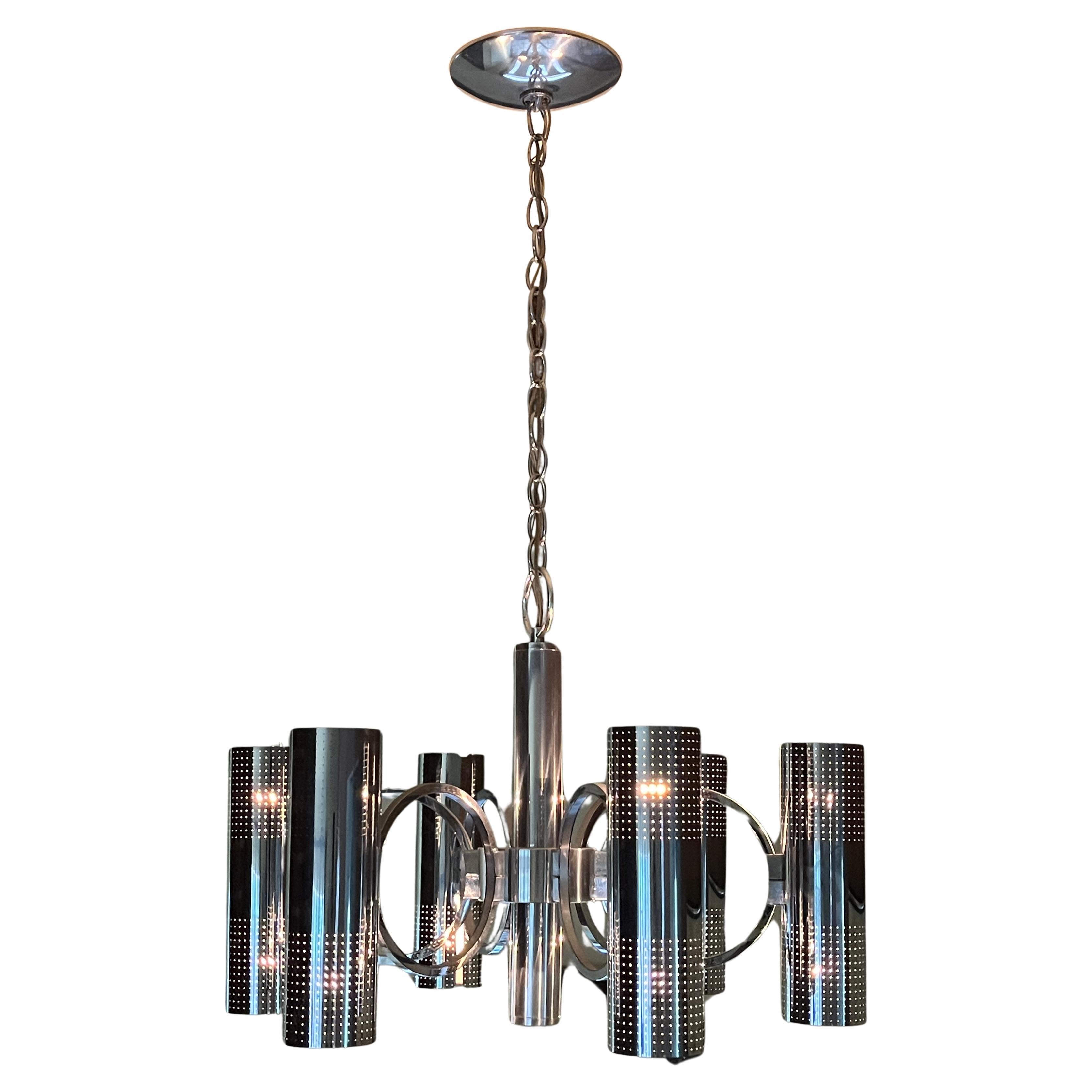 Sciolari Chrome 8 Arm Chandelier  In Good Condition For Sale In BROOKLYN, NY