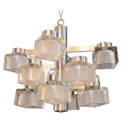 Vintage Sciolari Chrome and Frosted Glass Chandelier