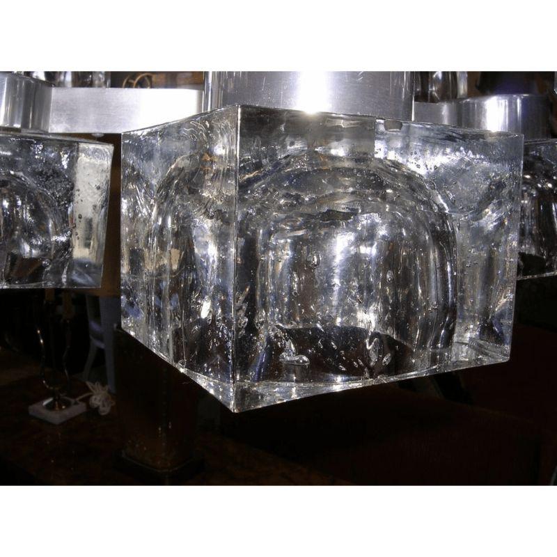 Glass Sciolari Chrome and Ice Cube 12 Light Chandelier For Sale