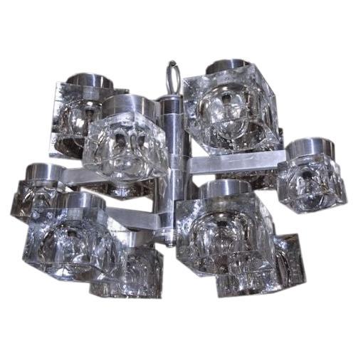 Sciolari Chrome and Ice Cube 12 Light Chandelier For Sale