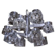 Vintage Sciolari Chrome and Ice Cube 12 Light Chandelier