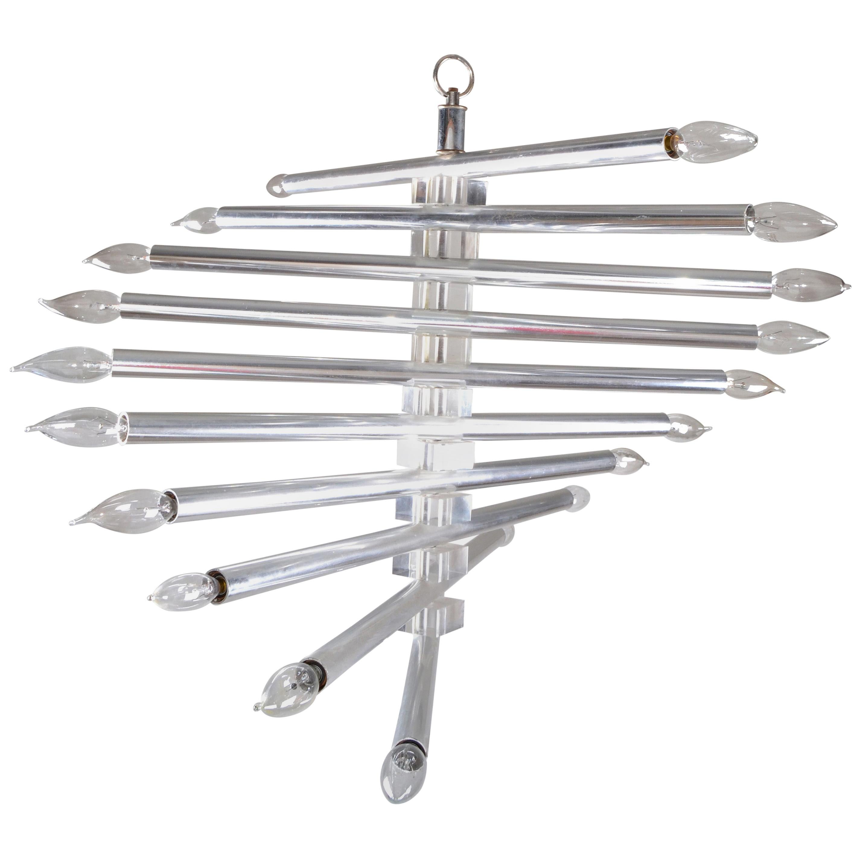 Sciolari Chrome and Lucite 20-Light Chandelier Mid-Century Modern, Italy, 1970 For Sale