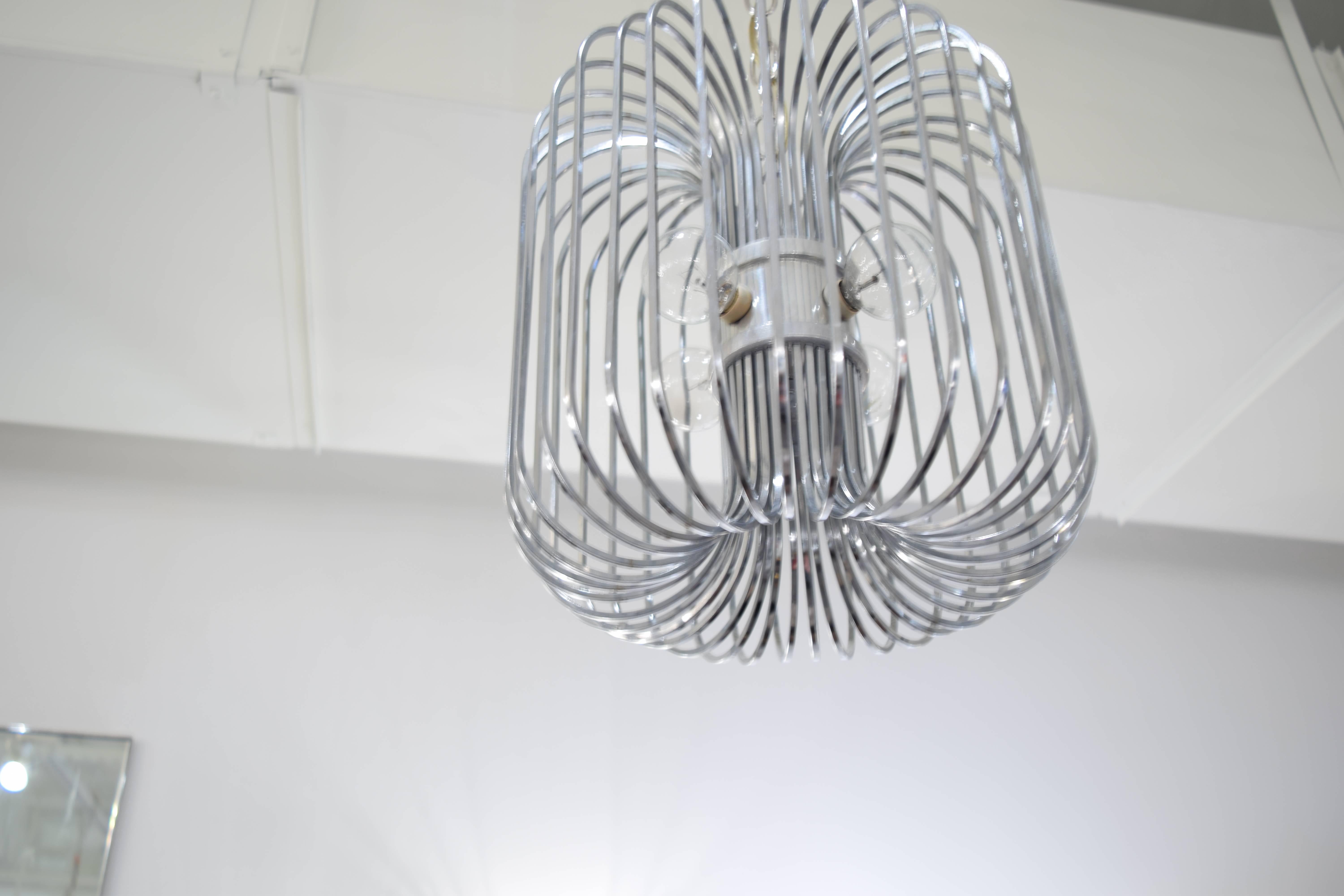 Italian Sciolari Chrome Birdcage Chandelier