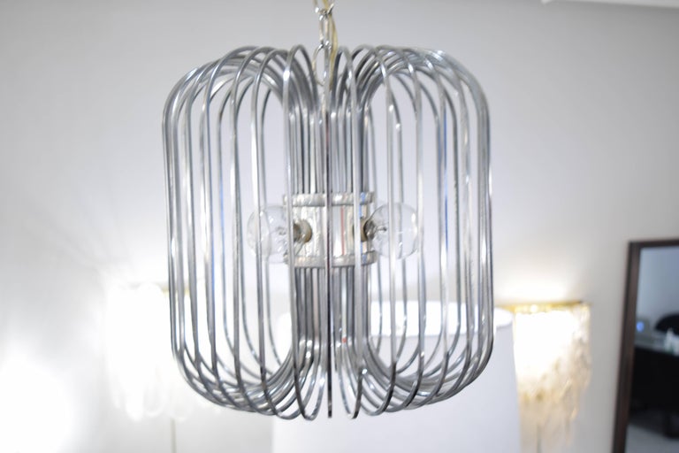 Sciolari Chrome Birdcage Chandelier In Good Condition For Sale In New York, NY