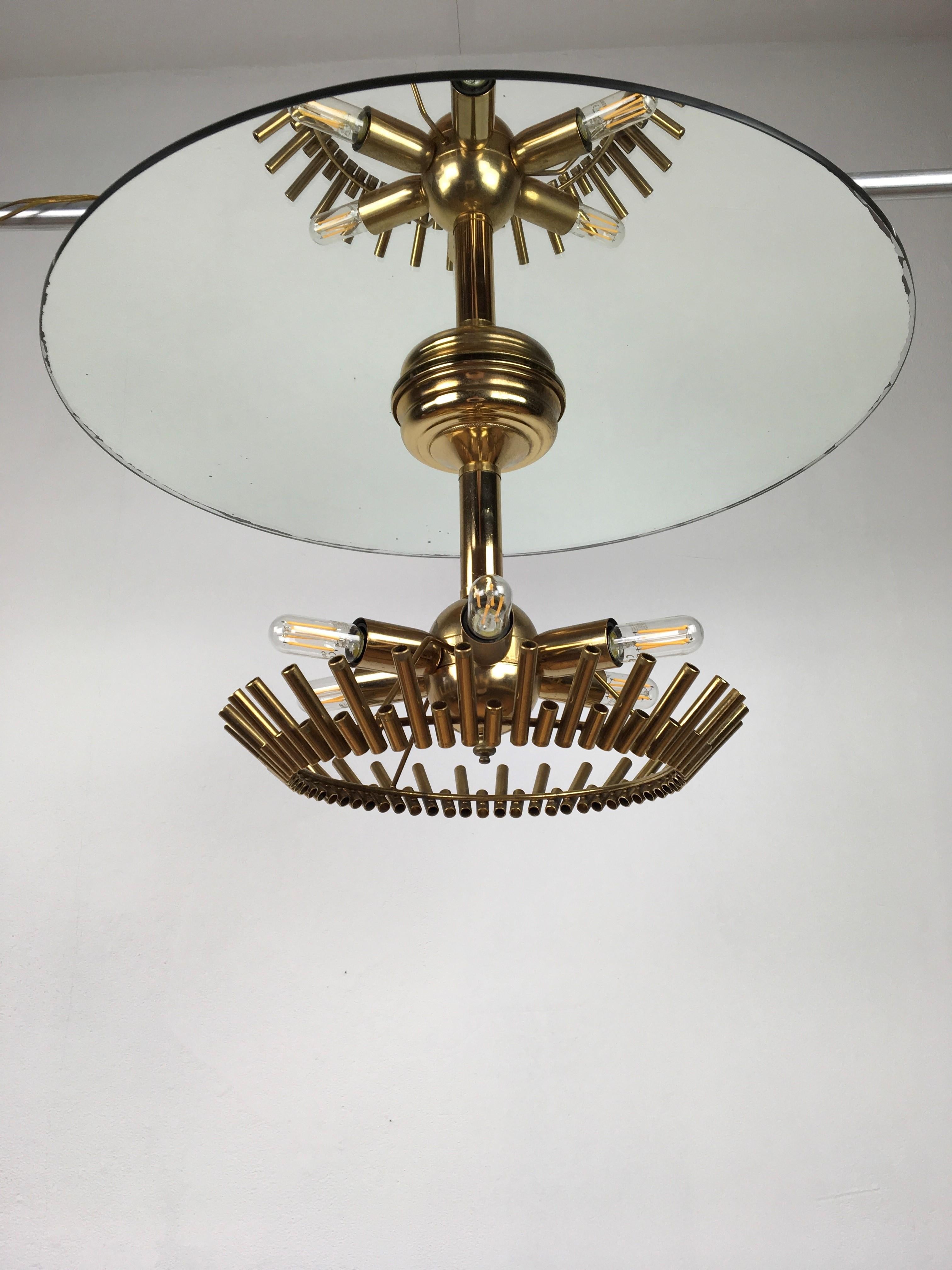 Sciolari Crystal Glass Rods Flush Mount with Mirror Glass and Brass 4