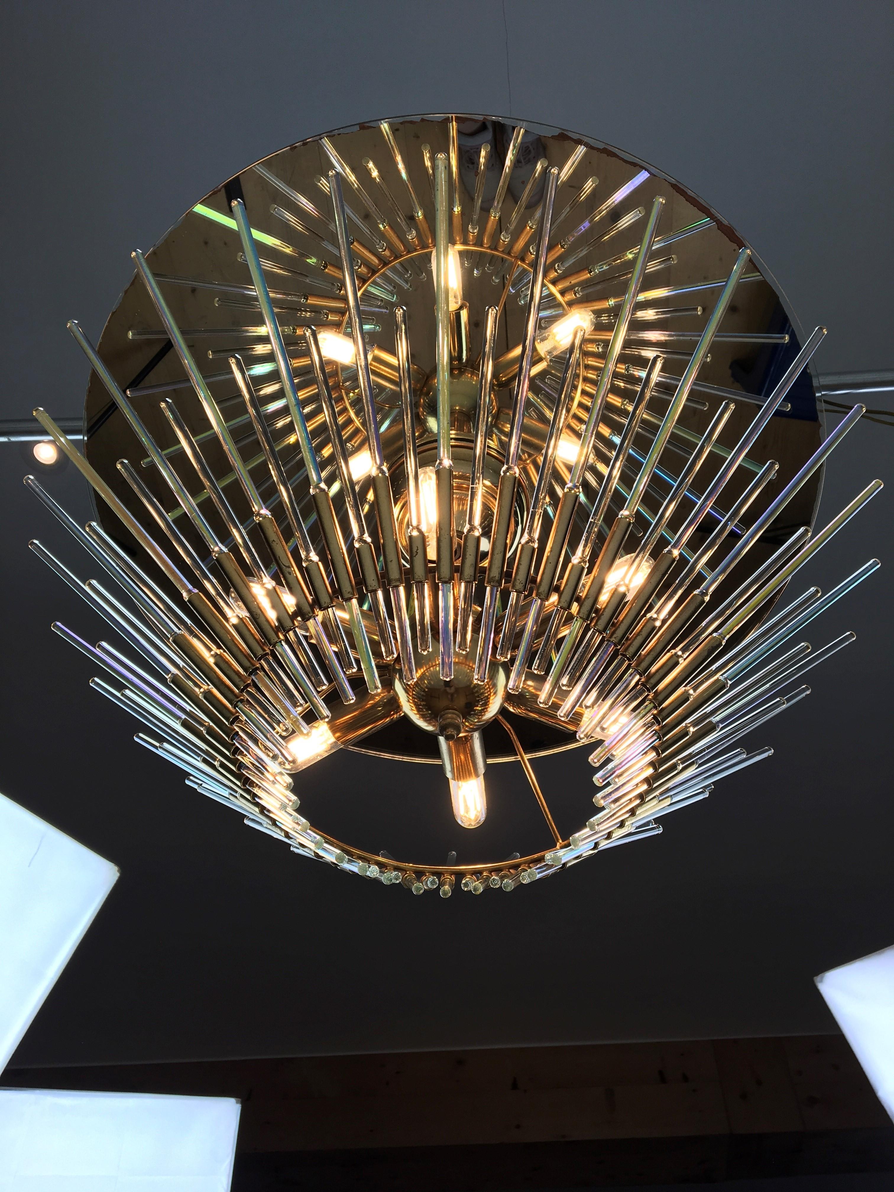 Sciolari Crystal Glass Rods Flush Mount with Mirror Glass and Brass In Good Condition In Antwerp, BE