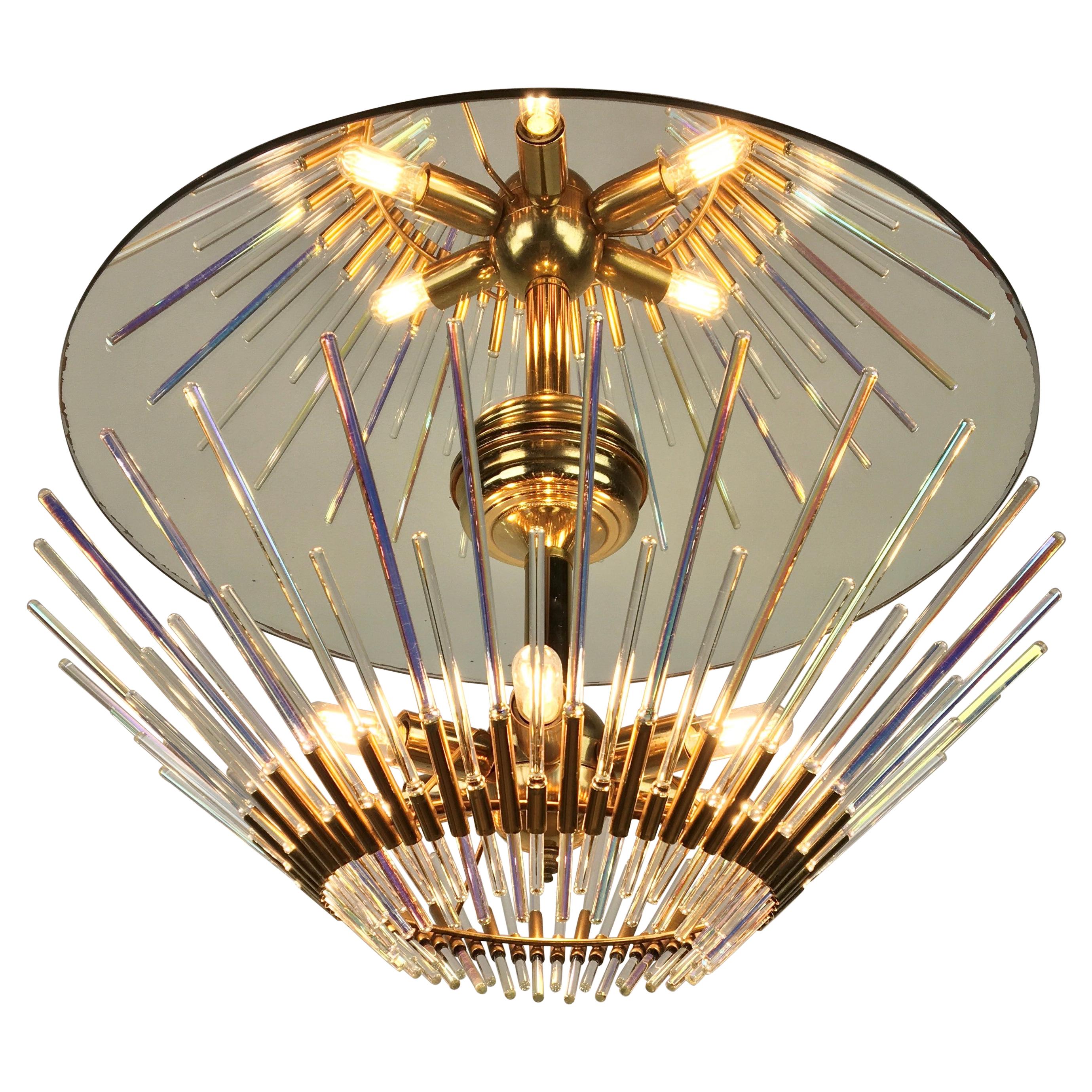 Sciolari Crystal Glass Rods Flush Mount with Mirror Glass and Brass