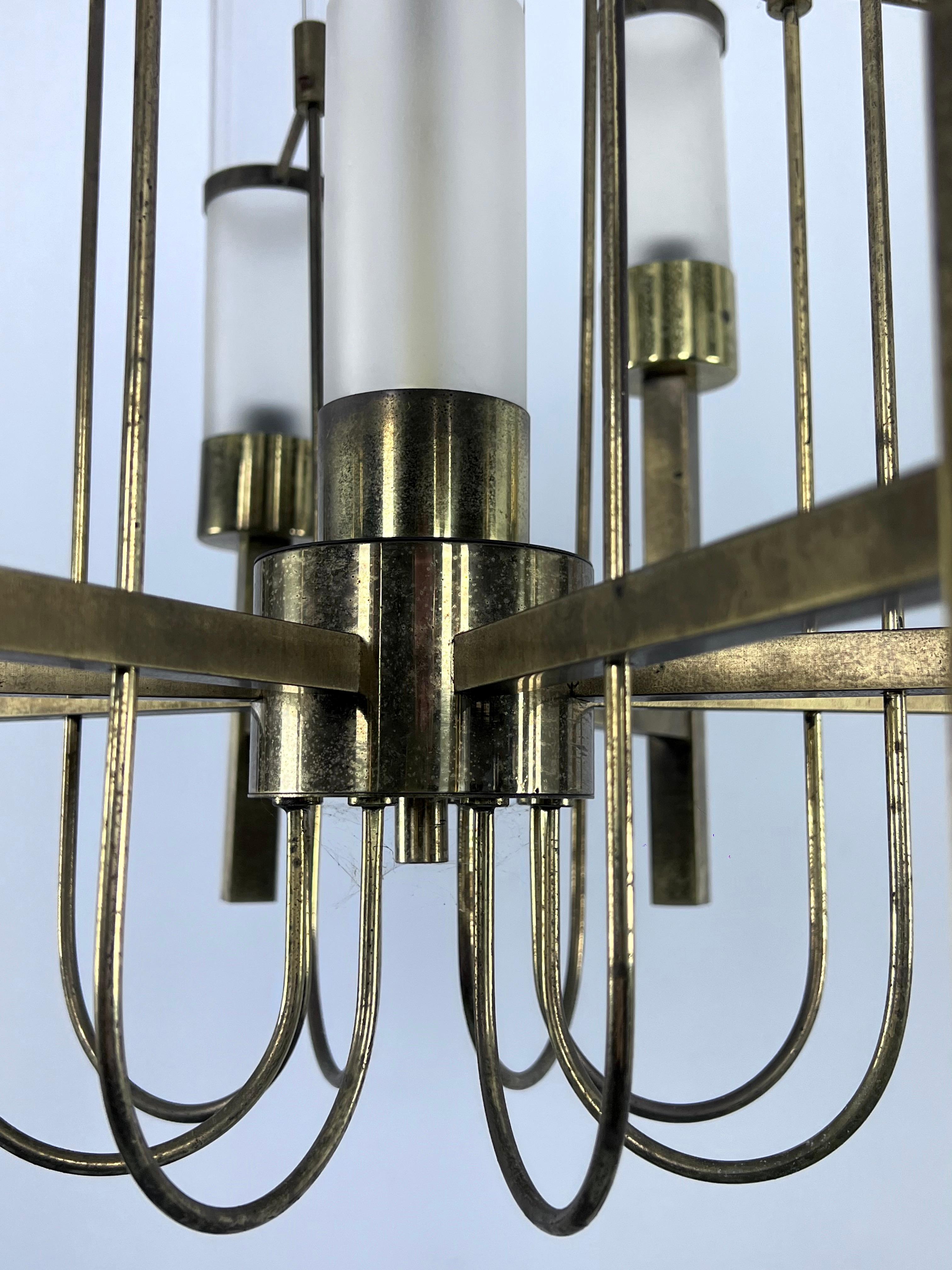 Sciolari, eight arms brass and glass tube chandelier. Italy 1960s For Sale 6
