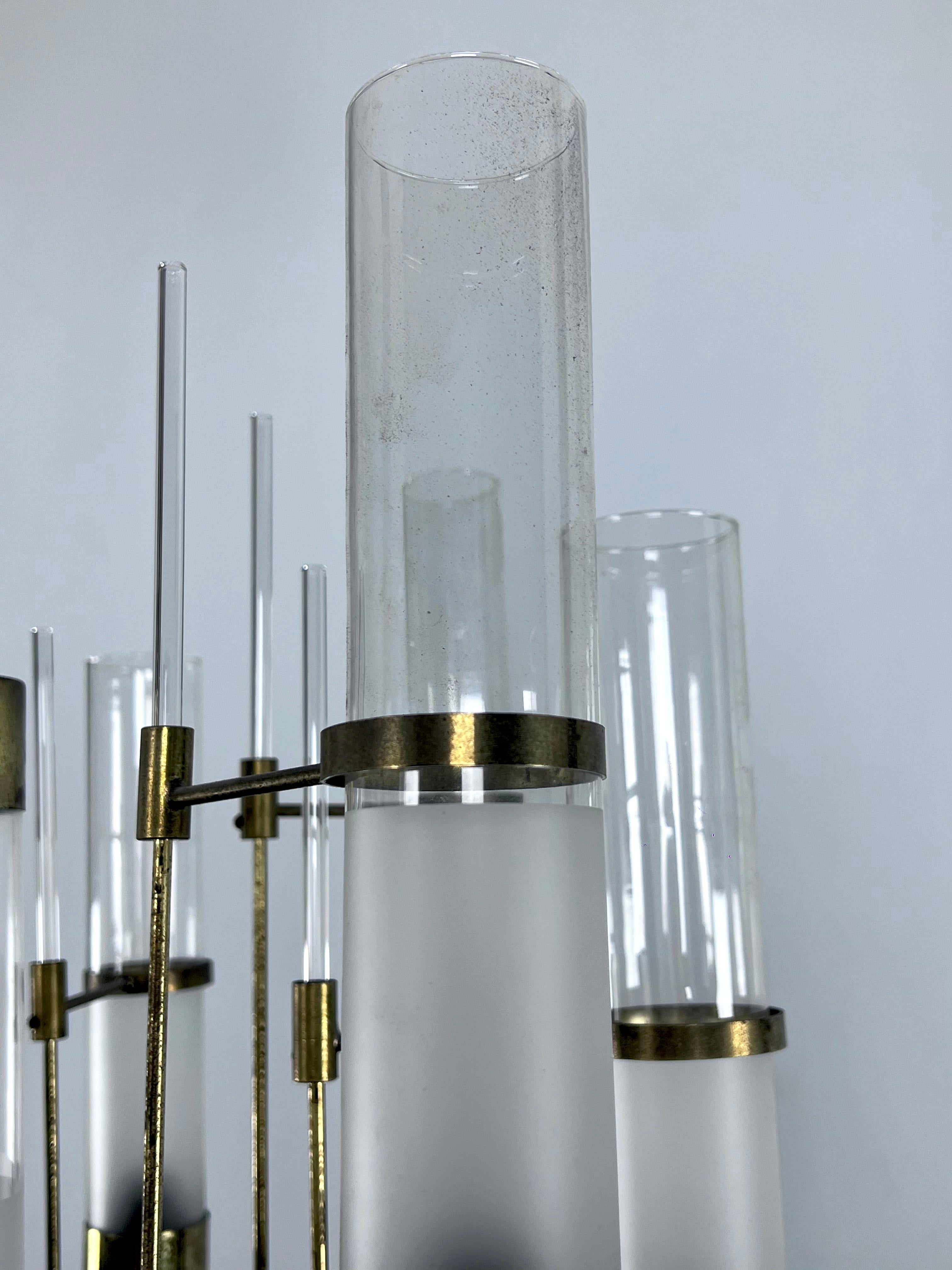 Sciolari, eight arms brass and glass tube chandelier. Italy 1960s For Sale 7