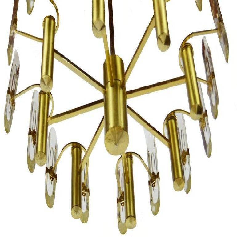 Mid-Century Modern Gaetano Sciolari Gold Plated & Glass Eight-Light Chandelier Italy 1970 For Sale