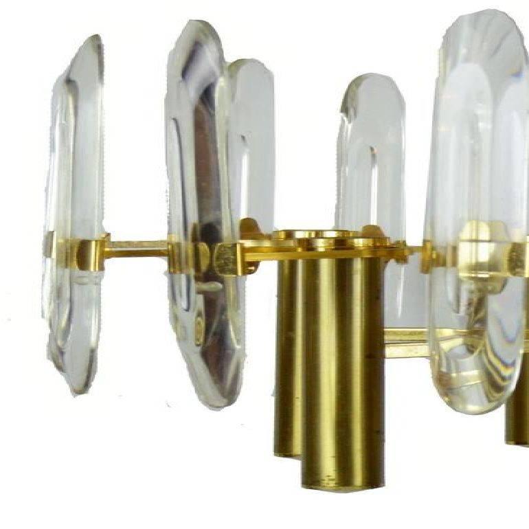 Italian Gaetano Sciolari Gold Plated & Glass Eight-Light Chandelier Italy 1970 For Sale