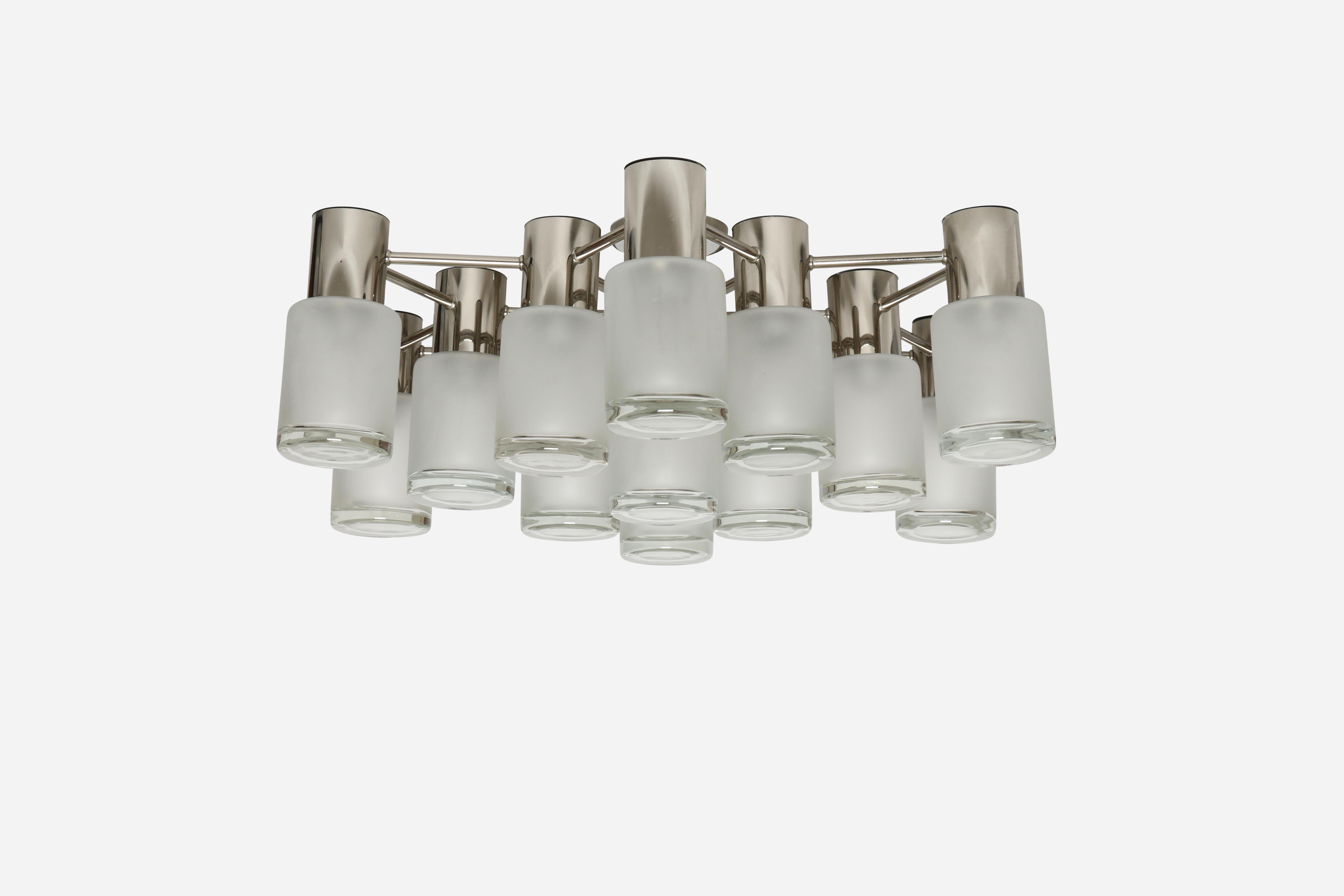 Mid-Century Modern Sciolari Flush Mount by Leola in Chrome, Italie circa 1960s en vente